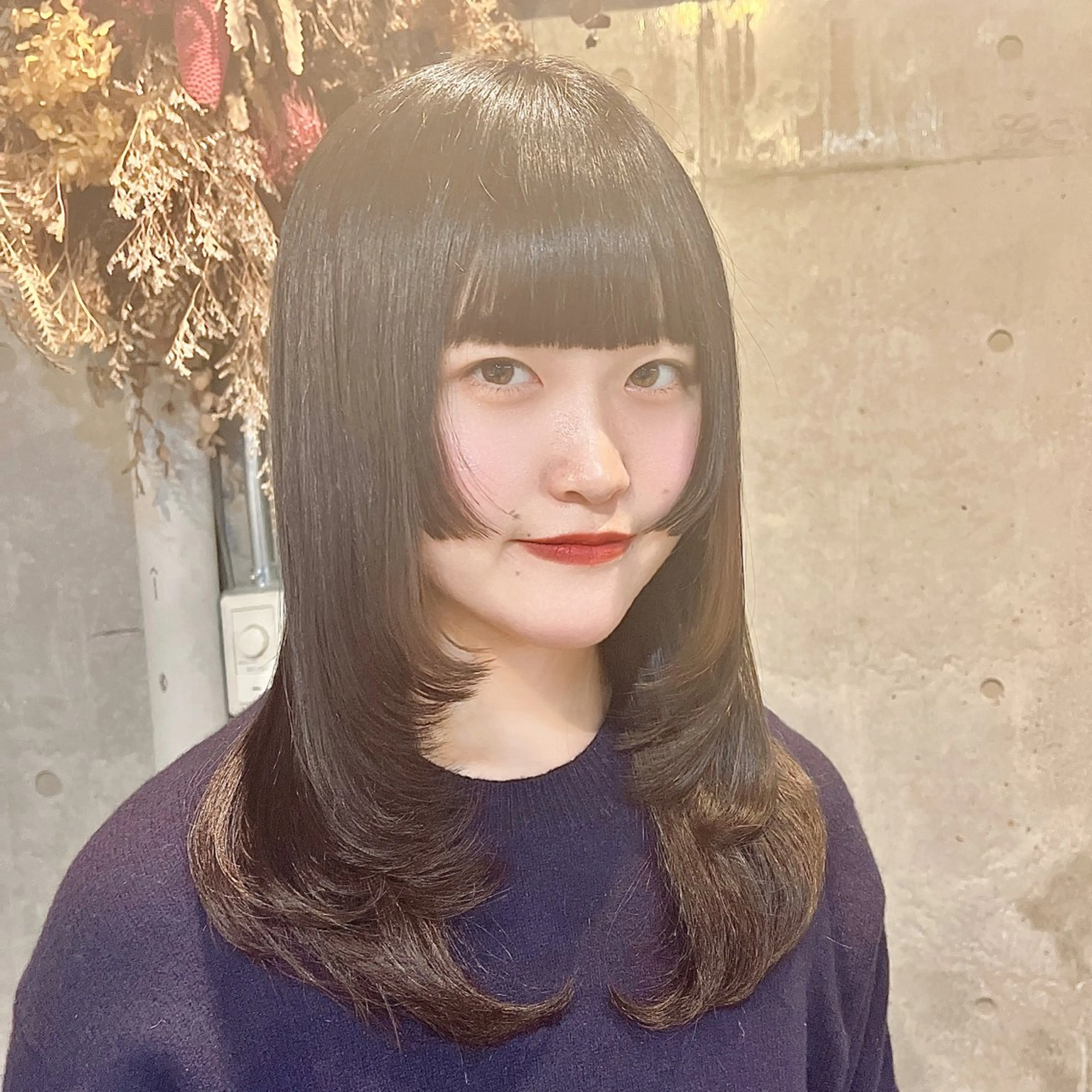 ロング カラー 黒髪 ブルーカラー ブルーブラック 顔まわりレイヤー 姫カット カット 藤澤 夏実/インナーカラーのヘアスタイル