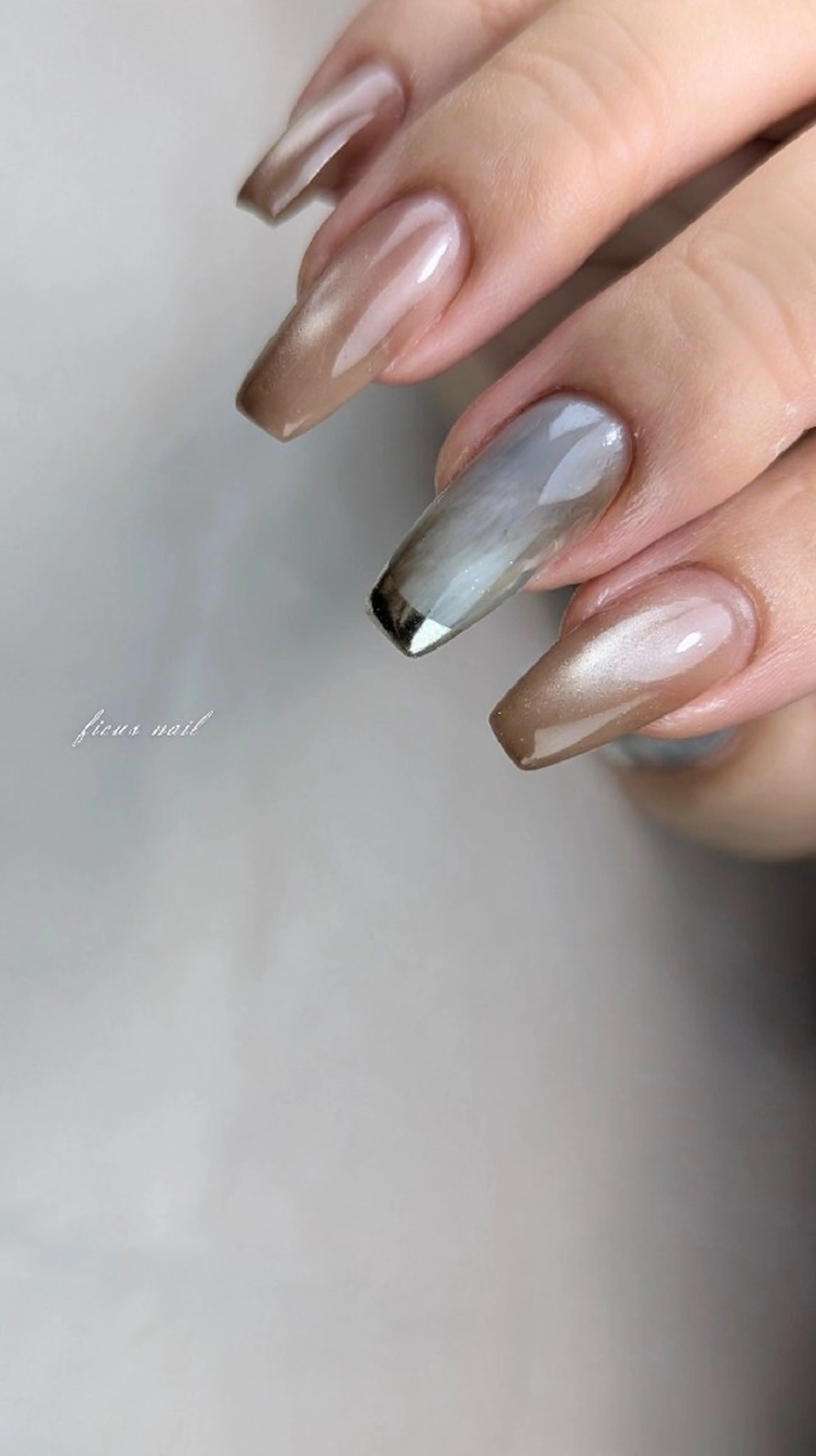 ネイル ブラウン フレンチネイル マグネットネイル ミラーネイル ニュアンスネイル ハンドネイル ficus nailのネイルデザイン