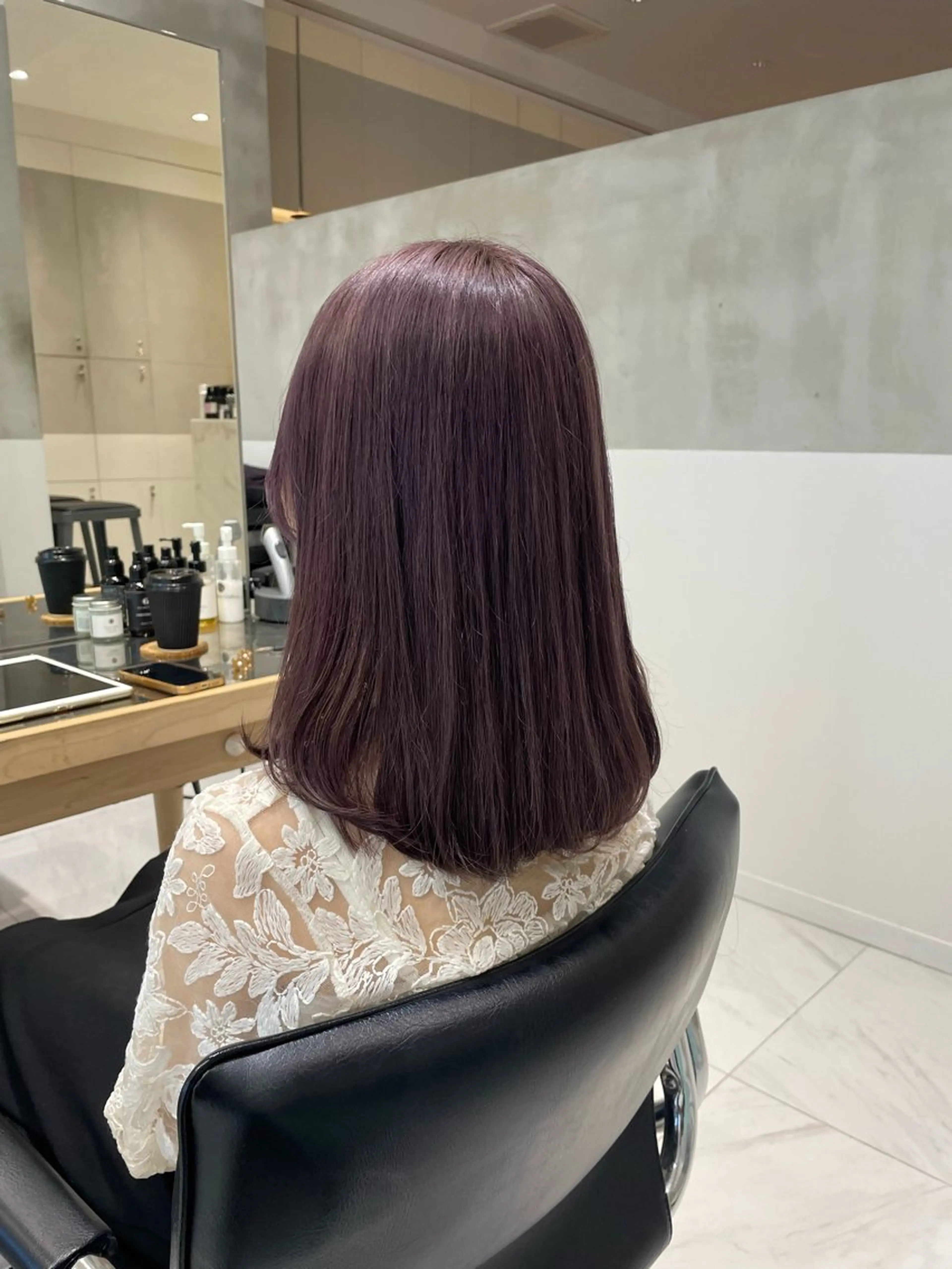ミディアム ヘアカラー トリートメント ヘッドスパ ヘアセット 透明感ブリーチ カラー✨有坂映哉のヘアスタイル