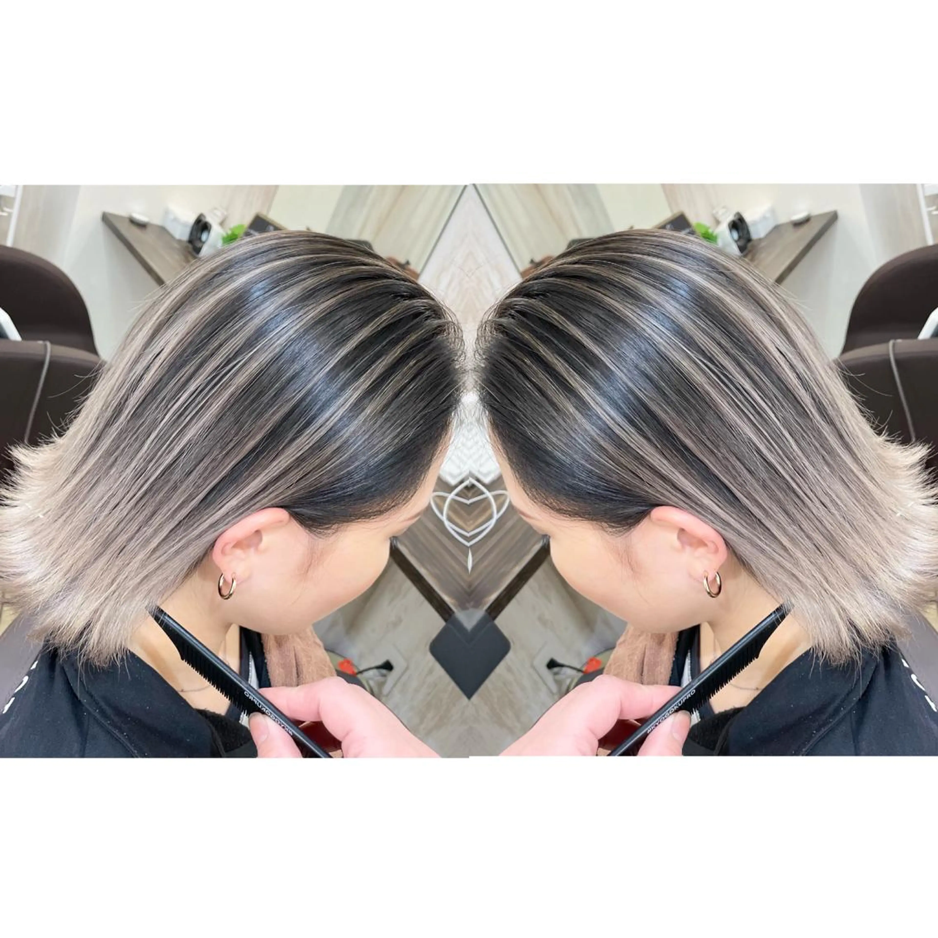 セミロング カラー バレイヤージュ レイヤーカット プライベートサロン LyoN/RYOTAのヘアスタイル