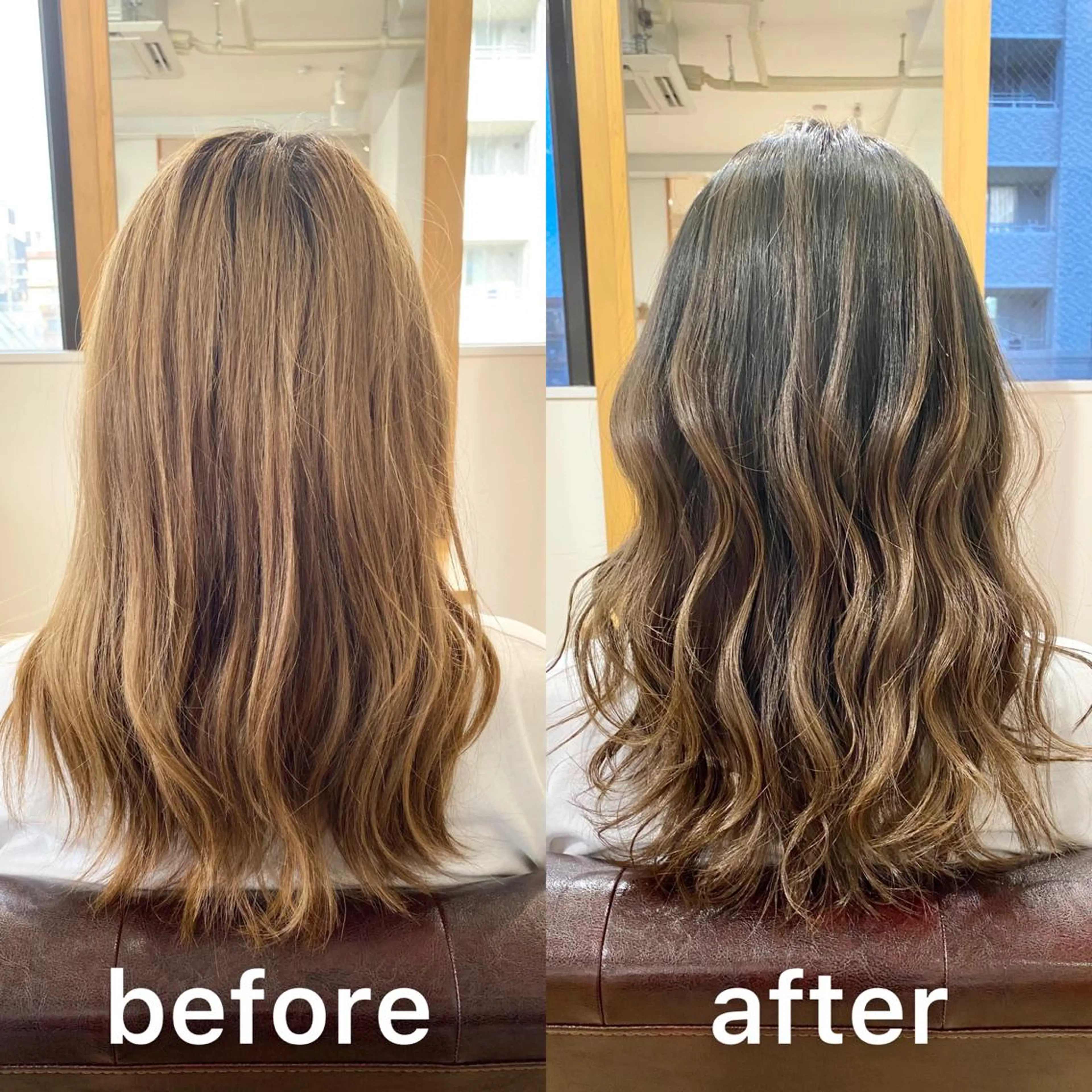 セミロング カラー バレイヤージュ ブリーチ 髪質改善 レイヤーカット KIZU 髪質改善 オカルト怪談のヘアスタイル