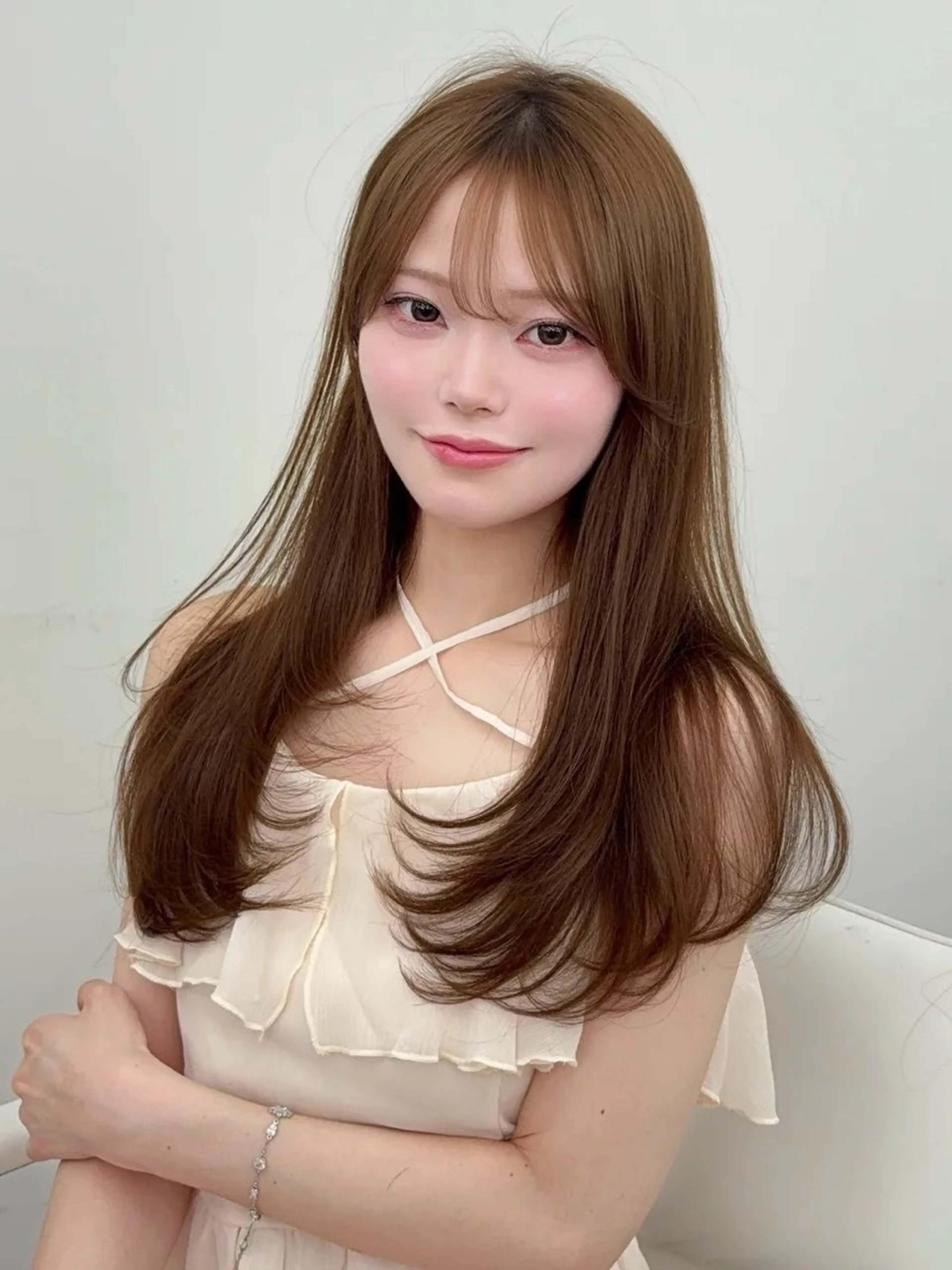 ロング カラー 小顔カット カット ヘアカラー トリートメント 韓国ヘア/レイヤー/ 顔まわり足立遥奈のヘアスタイル