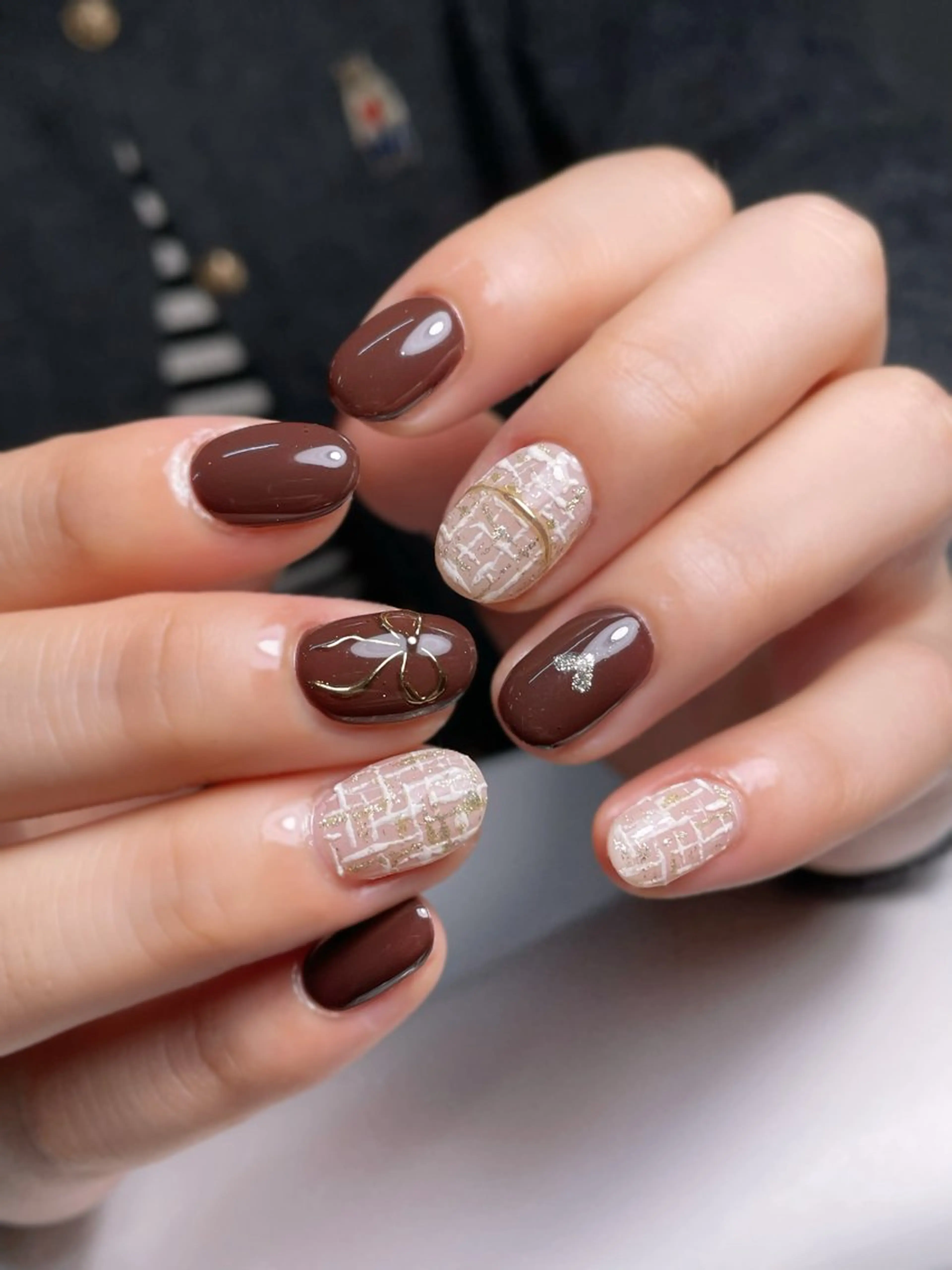 ネイル キラキラネイル ツイードネイル ワンホンネイル 冬ネイル クリスマス ハンドネイル SoLuna MIZUHOのネイルデザイン