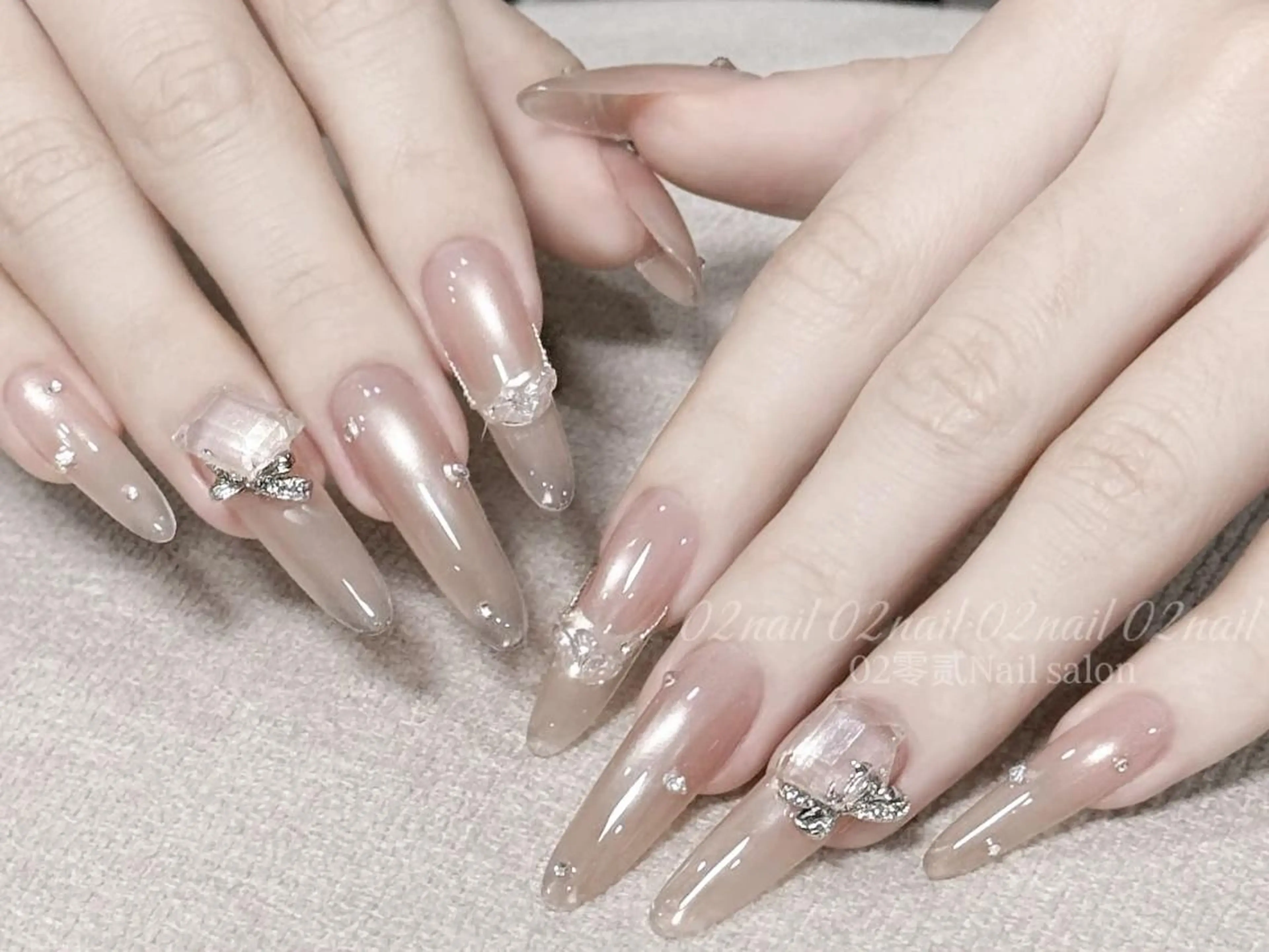 ネイル オーロラネイル チークネイル 長さ出し フットネイル フレンチネイル yl nail salonのネイルデザイン