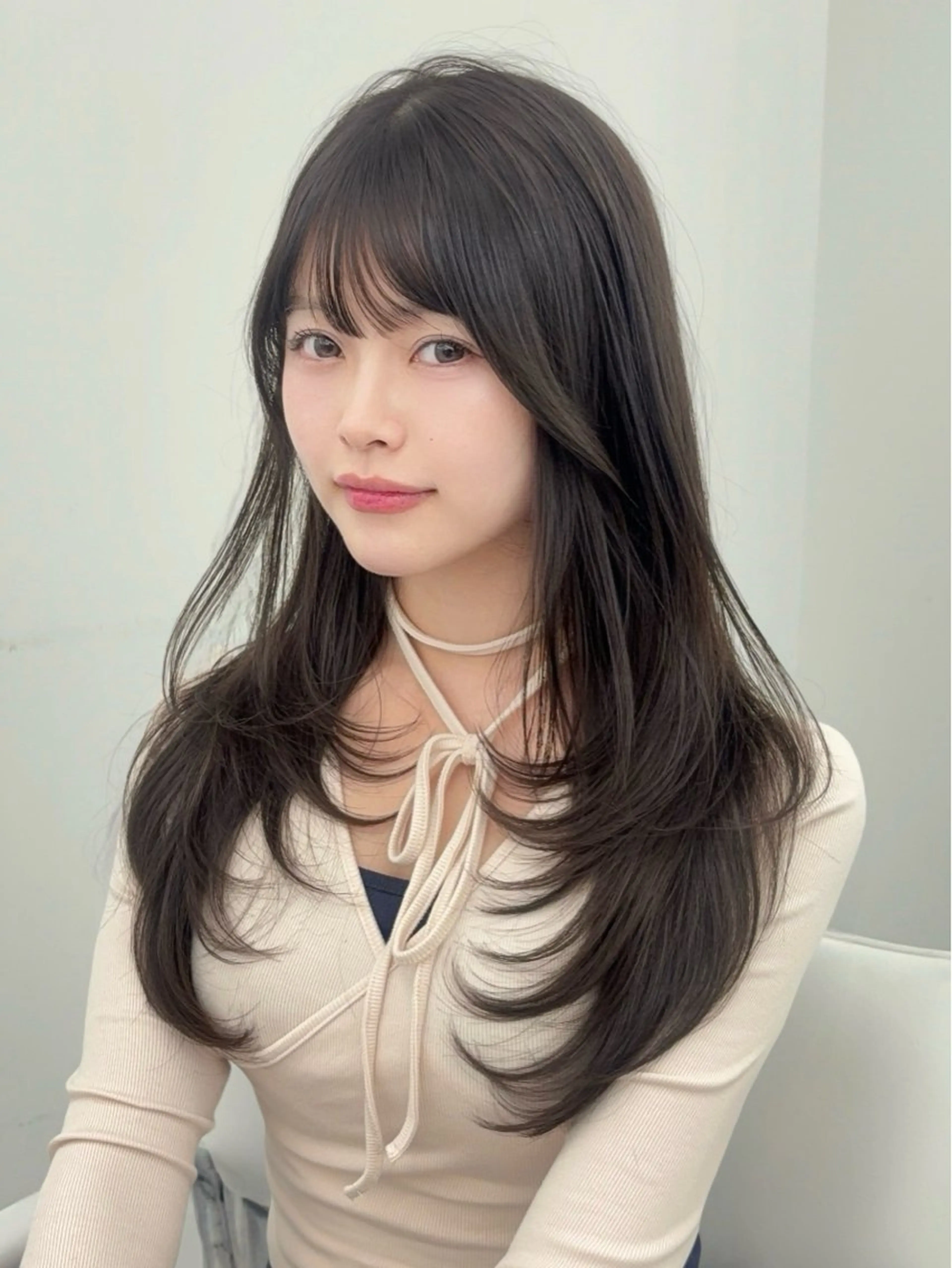 ロング カラー 小顔カット カット ヘアカラー トリートメント 韓国ヘア/レイヤー/ 顔まわり足立遥奈のヘアスタイル