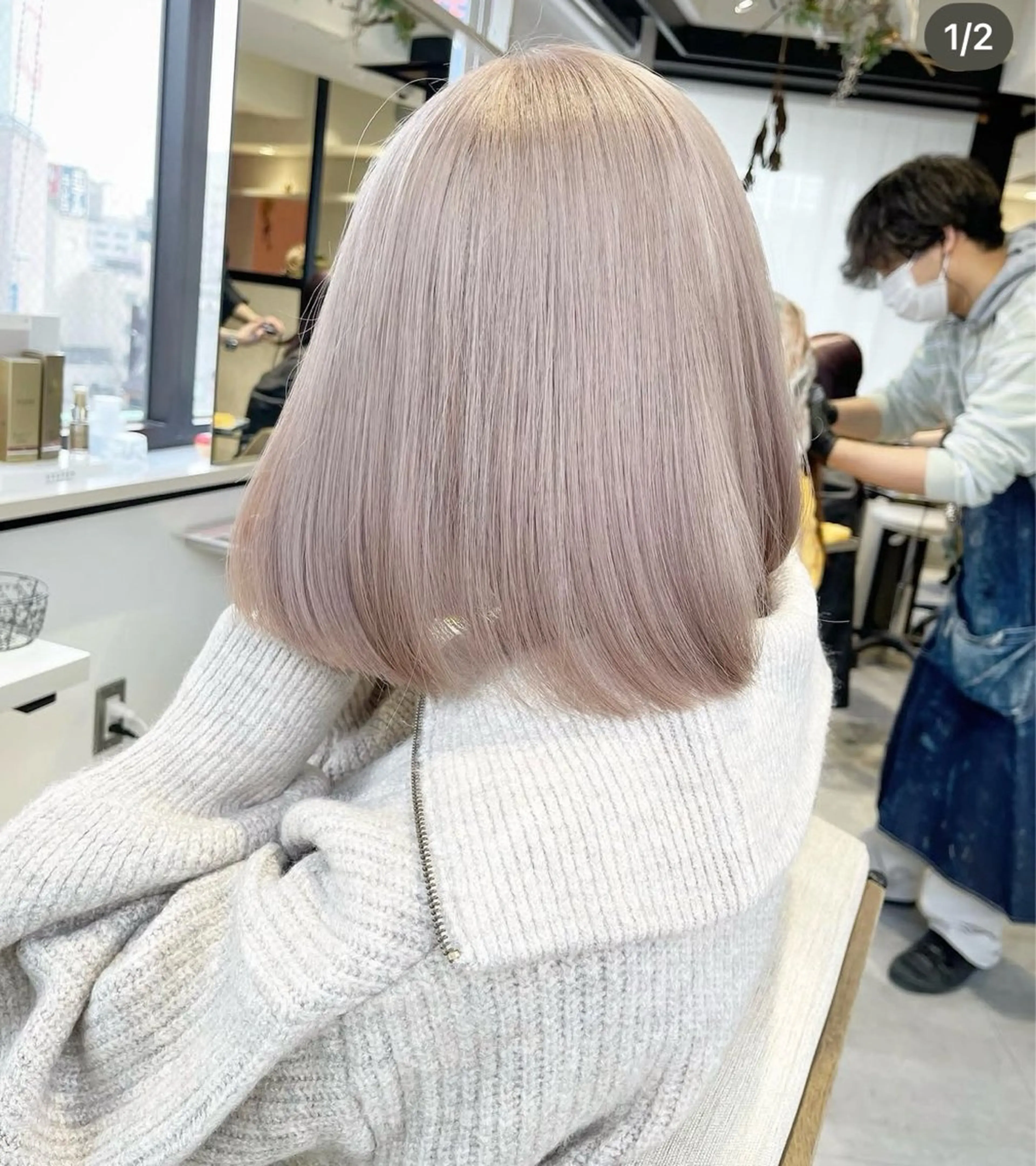 ミディアム カラー ヘアカラー ホワイトカラー/梅田 ハイトーン/しんのヘアスタイル