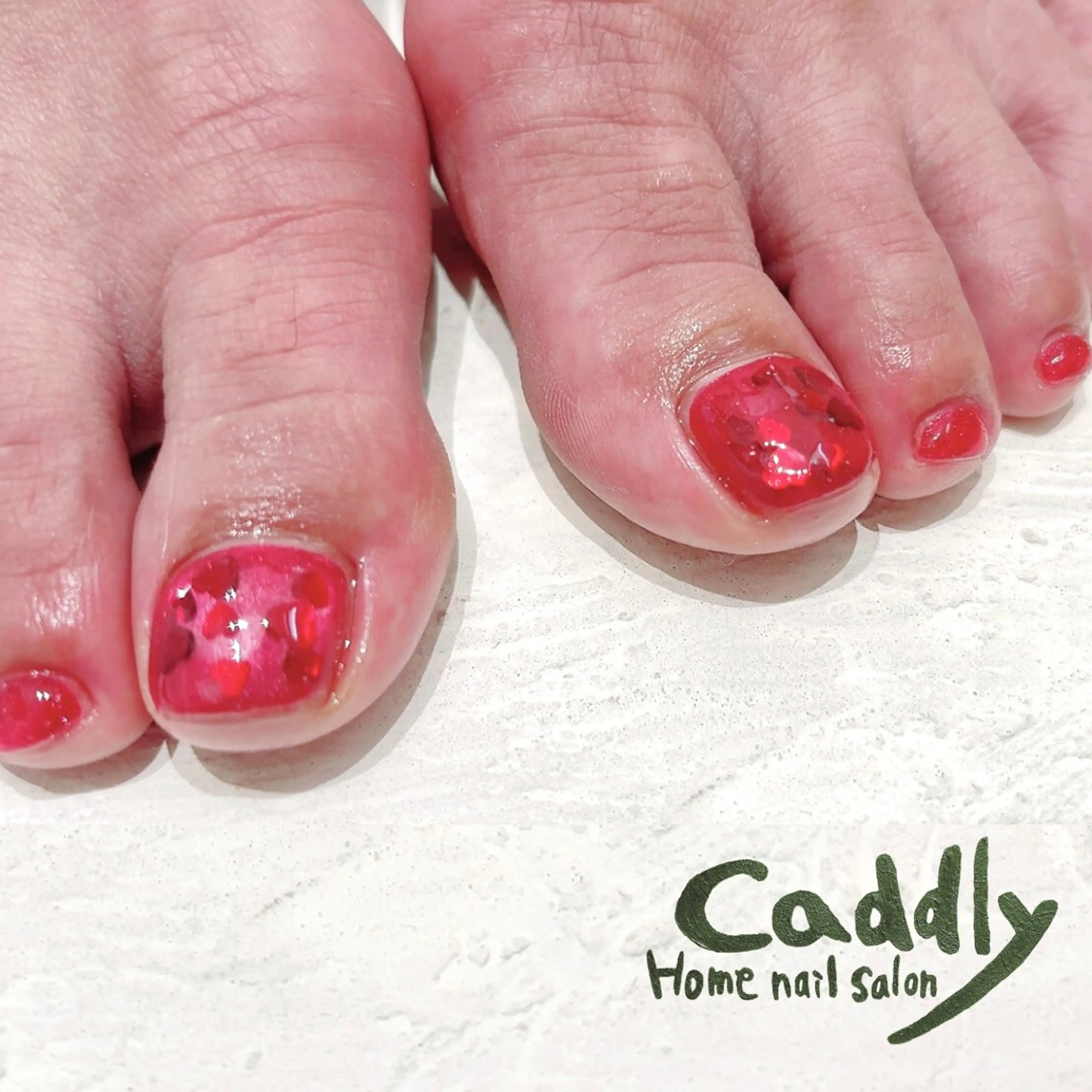 ネイル アートネイル フラッシュネイル フラッシュマグ ハート ホログラムネイル フットネイル caddly naoのネイルデザイン