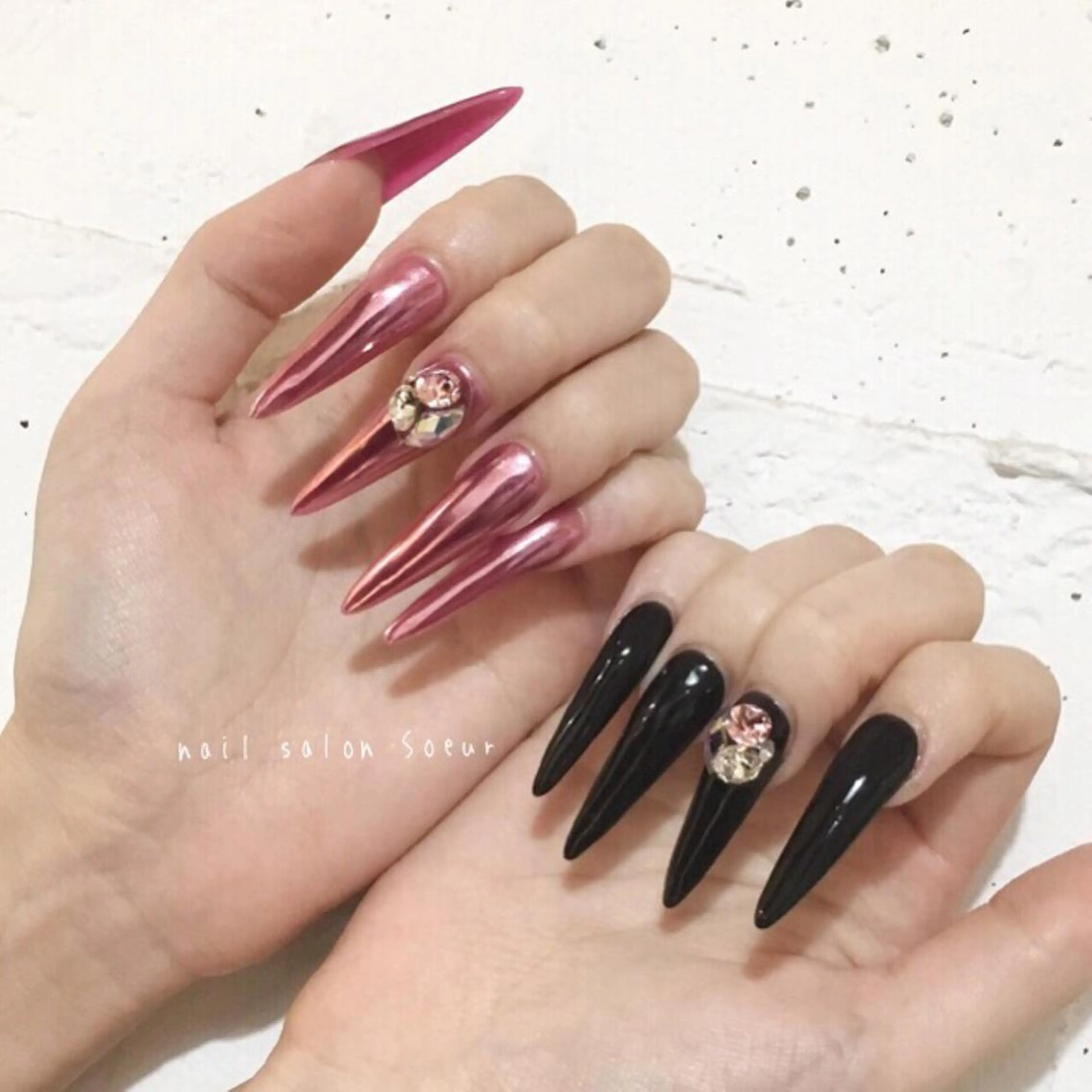 ネイル ロングネイル ミラーネイル 持ち込み スカルプネイル ストーンネイル ハンドネイル nail salon Soeurのネイルデザイン