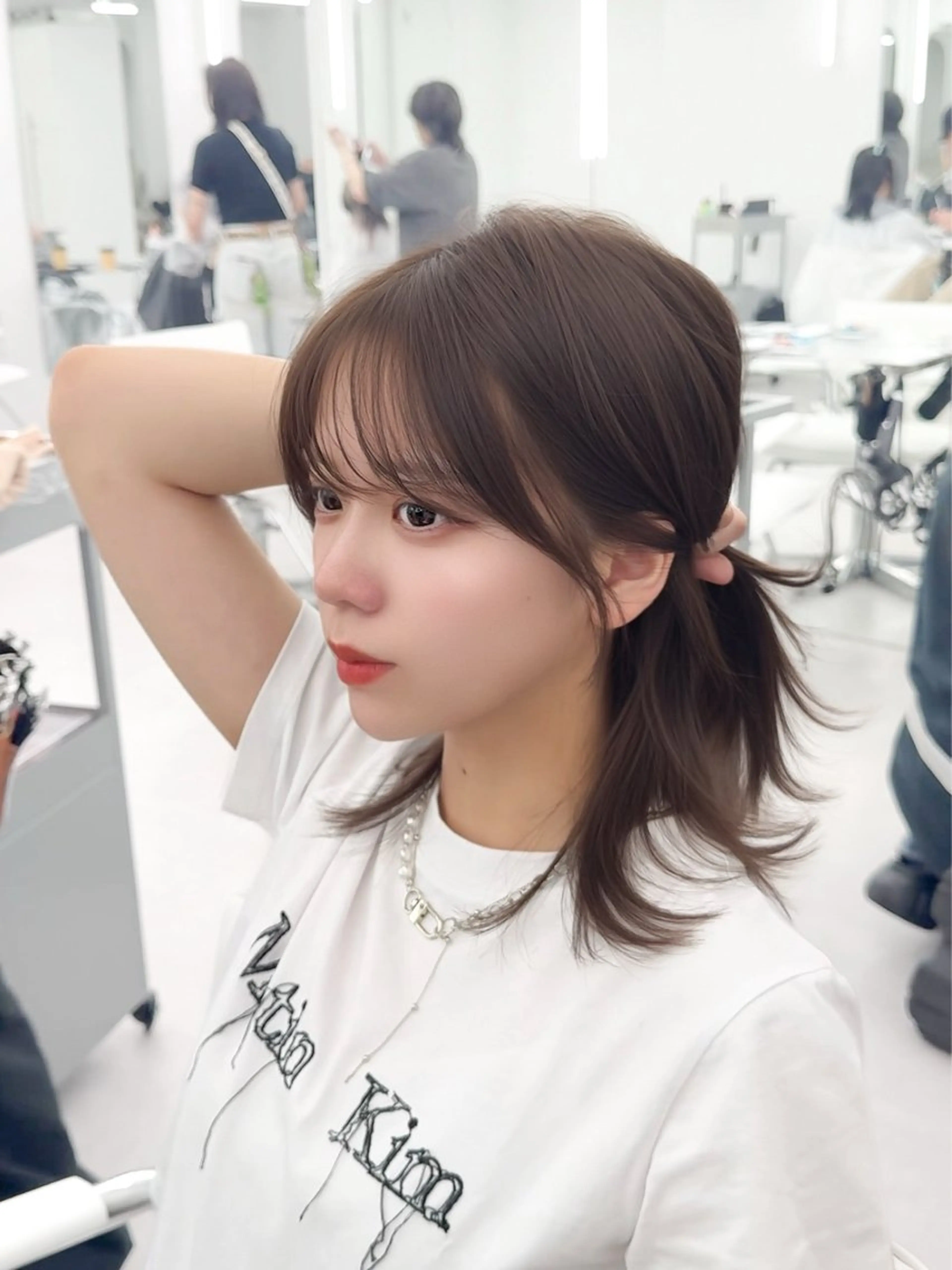 ミディアム カラー ヘアアレンジ カット ヘアカラー トリートメント 最小顔周りカット/ くびれヘア/窪田洸希のヘアスタイル
