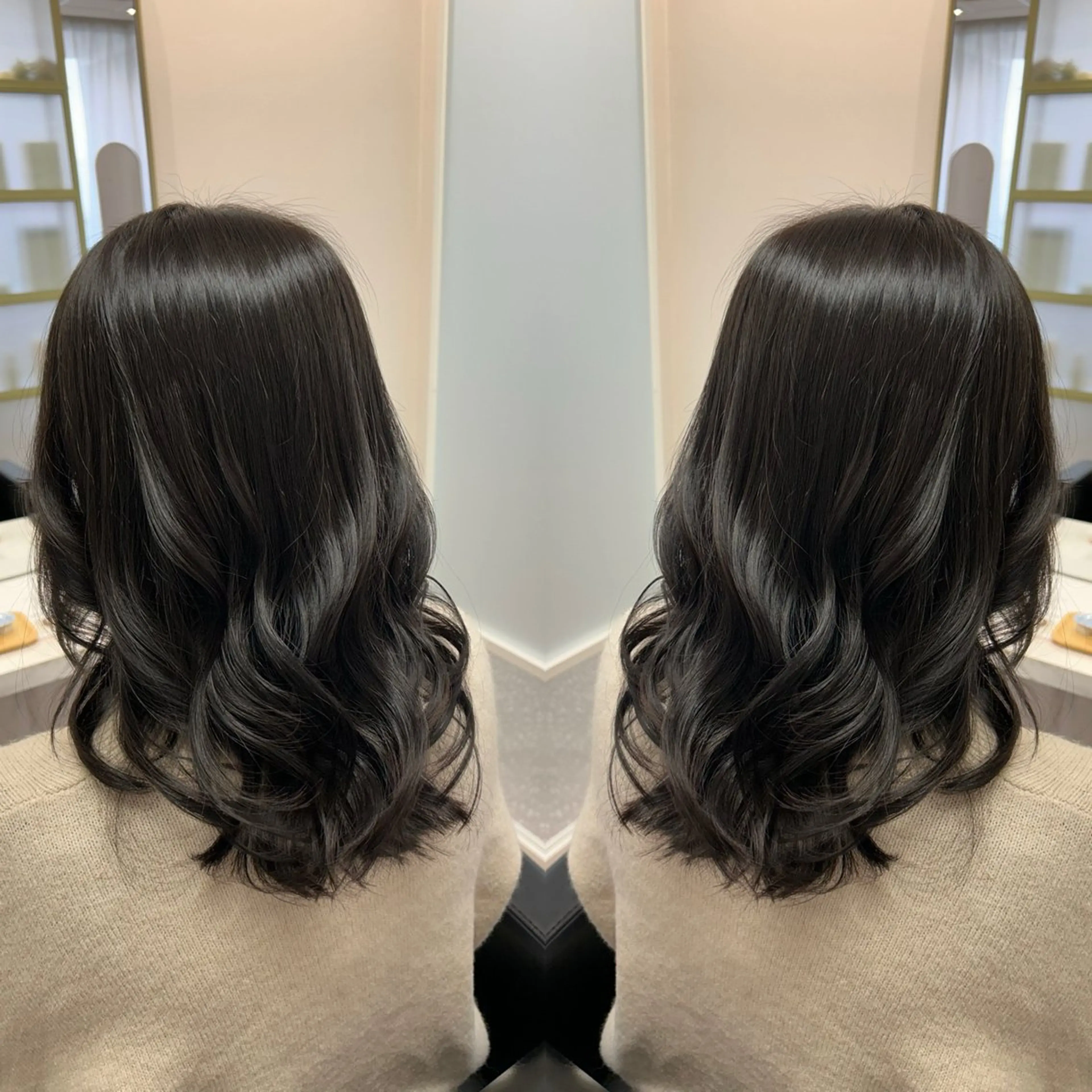 ミディアム カラー グレージュ オリーブグレージュ オリーブグレー 韓国🇰🇷 ✂︎hair 内田愛のヘアスタイル
