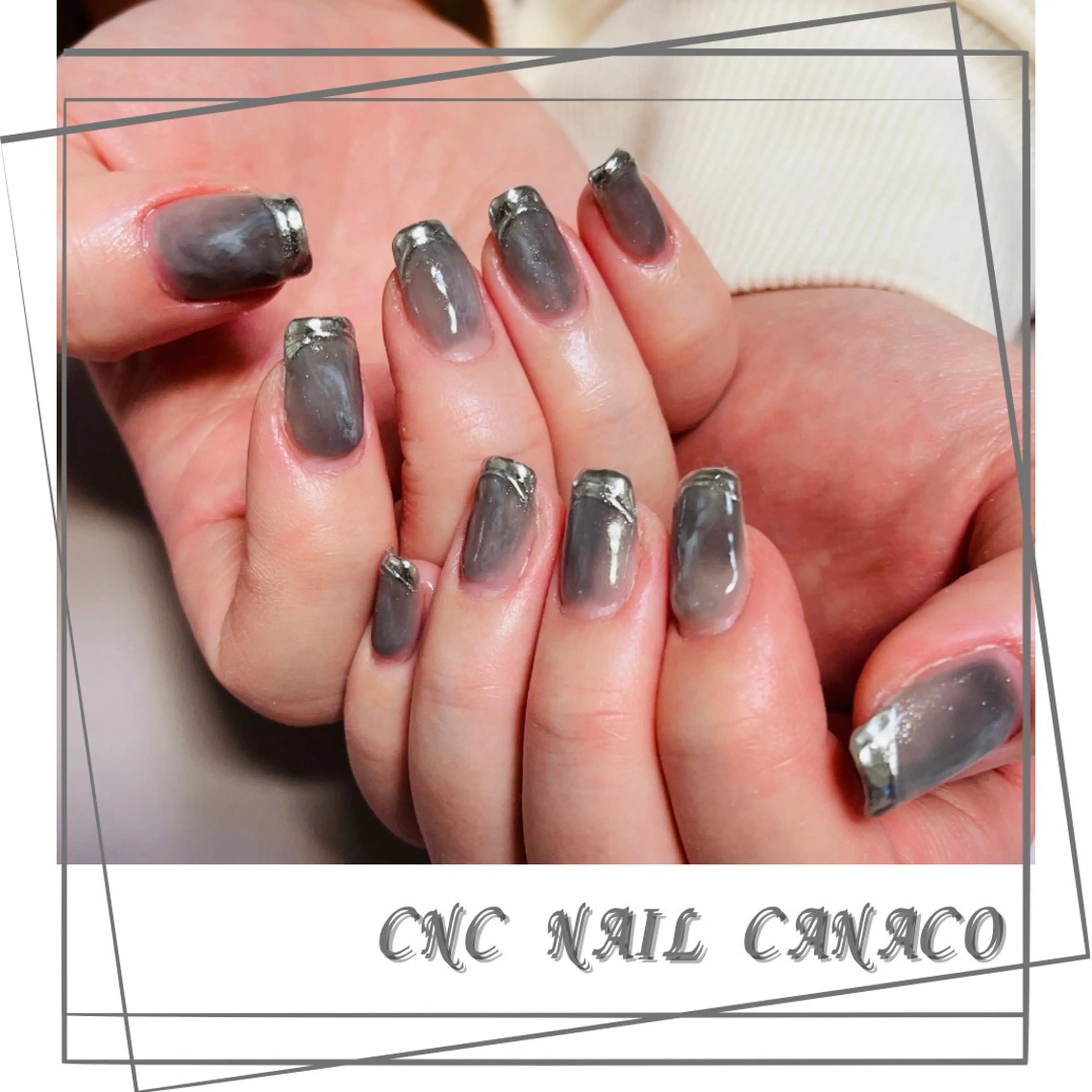 ネイル アートネイル 持ち込み シルバー ストーンネイル ハンドネイル ハンドケア Felice所属・ベテランネイル cnc  nailのネイルデザイン