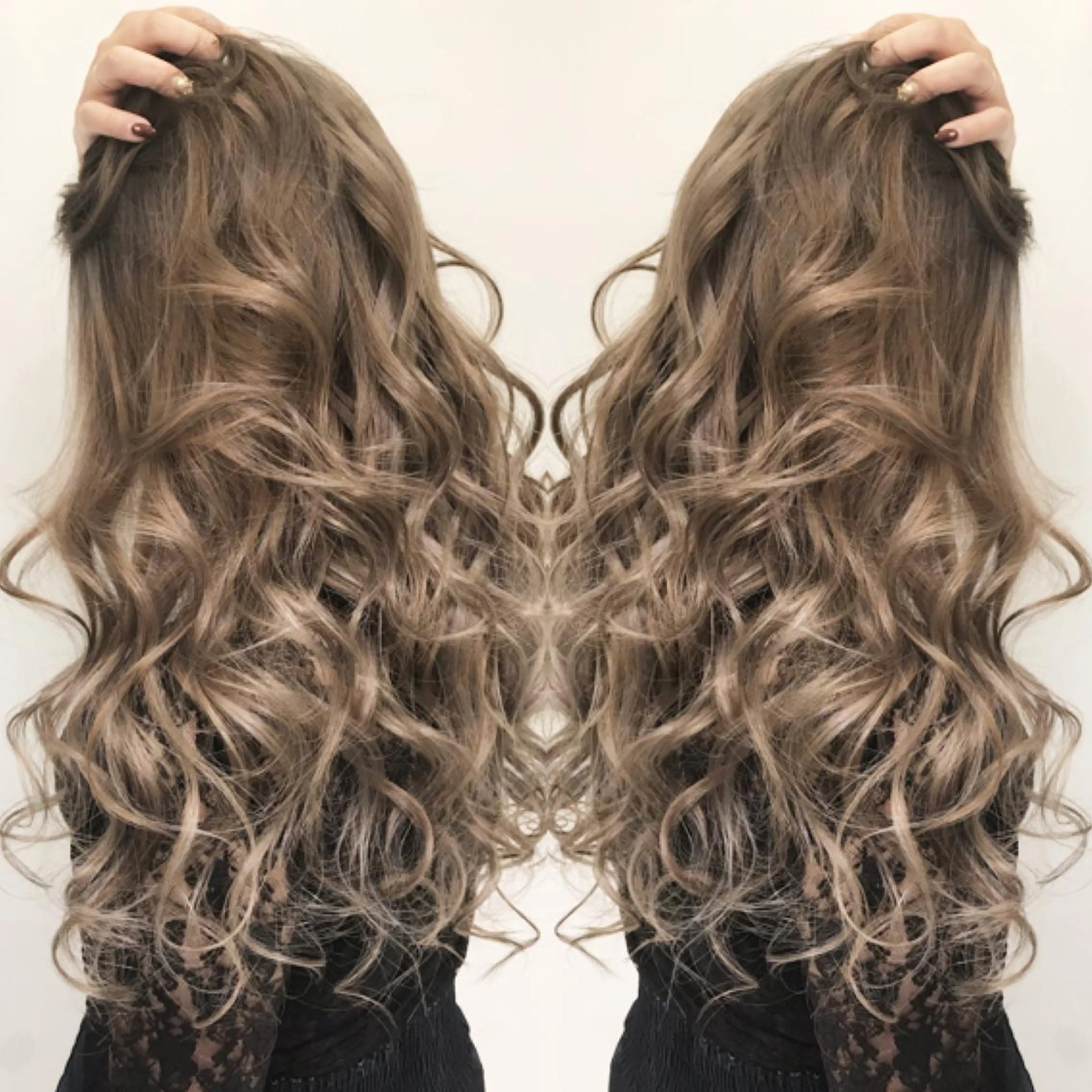 ロング カラー アッシュ ハイライトカラー 外国人風カラー ハイライト エクステ　ユノキ リョウタのヘアスタイル