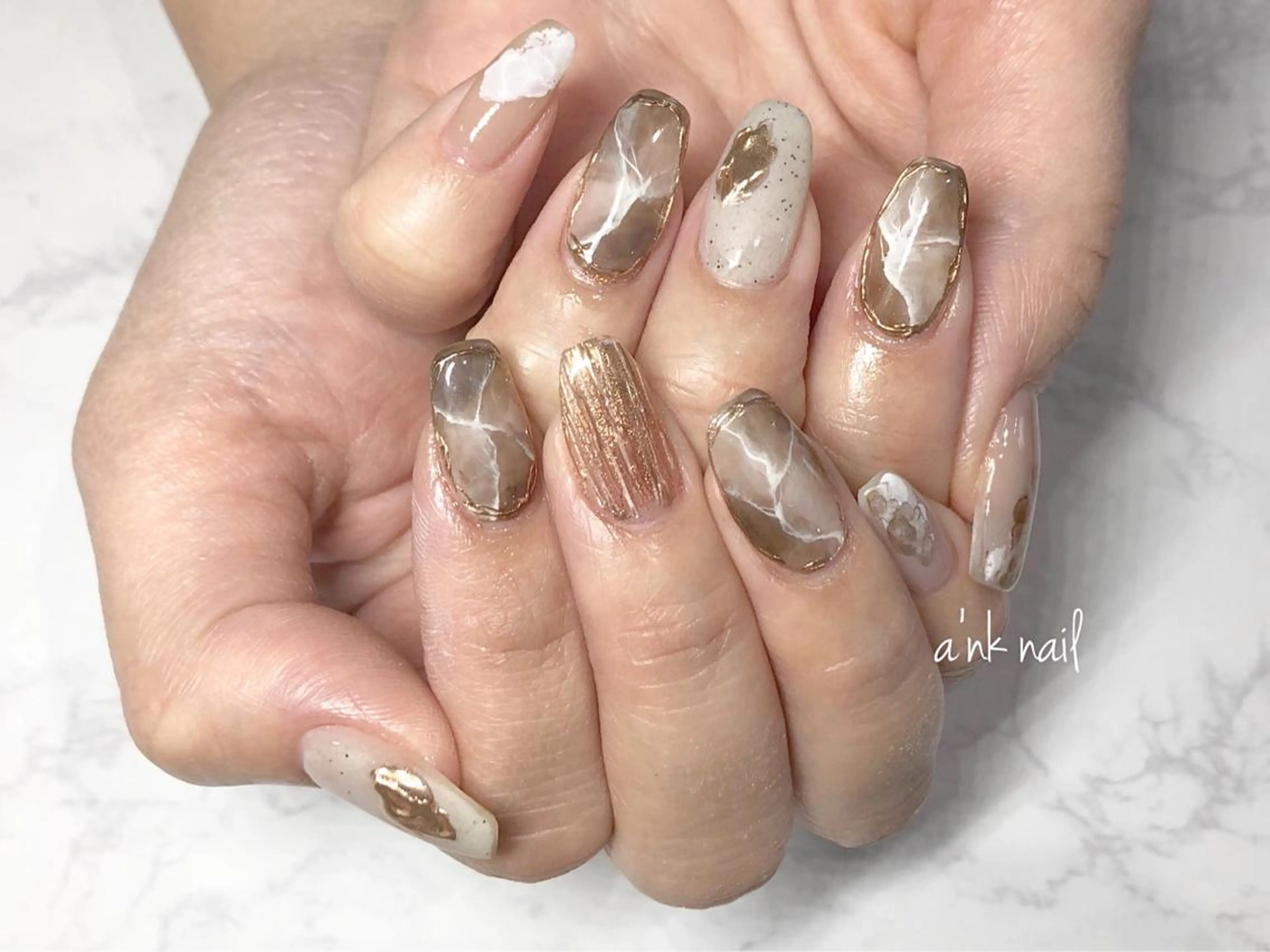 ネイル ブラウン 大理石ネイル(マーブル) Sawamoto Akinaのネイルデザイン