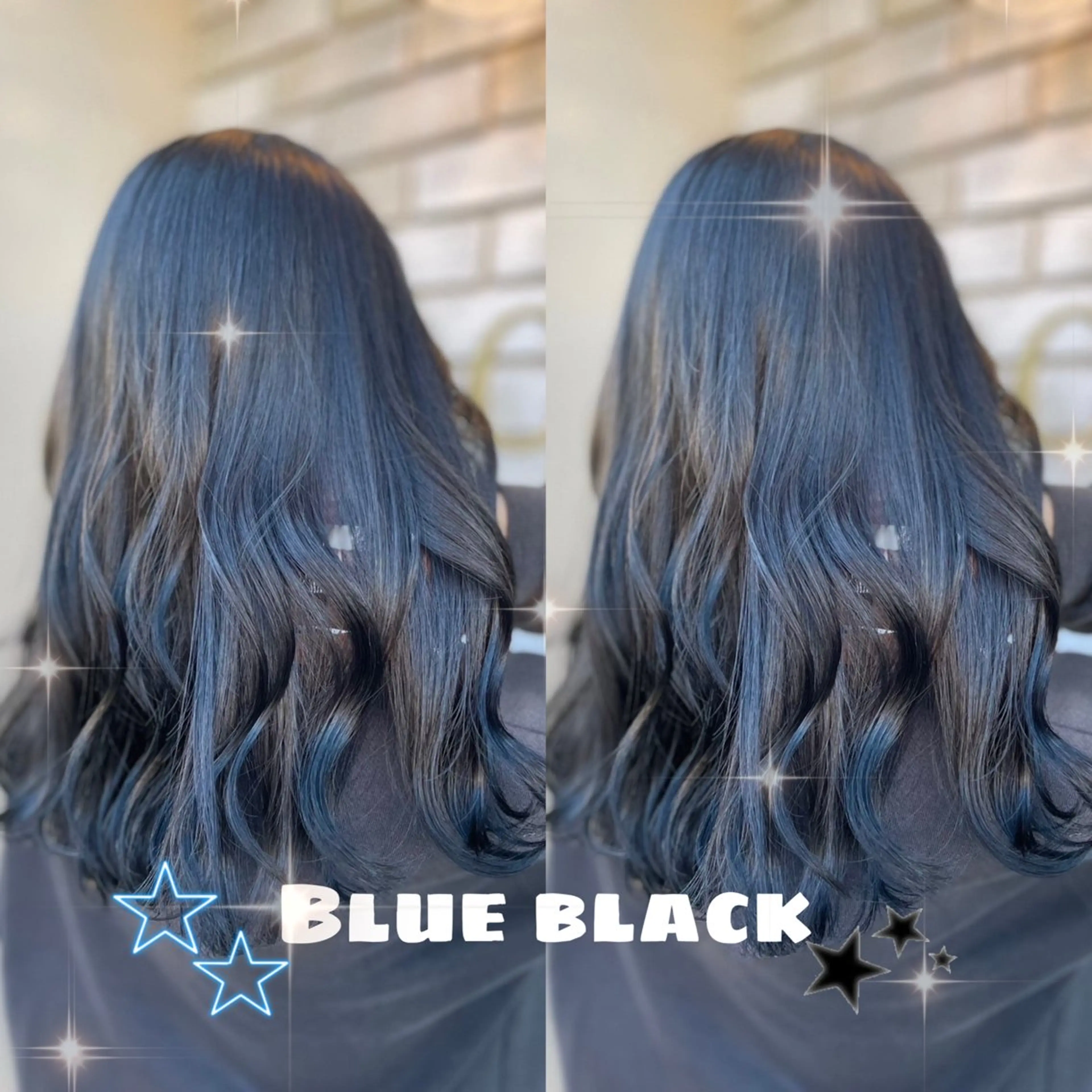 ミディアム カラー 黒髪 ブルーカラー ブルーブラック ヘアカラー トリートメント lovis ゆうあのヘアスタイル