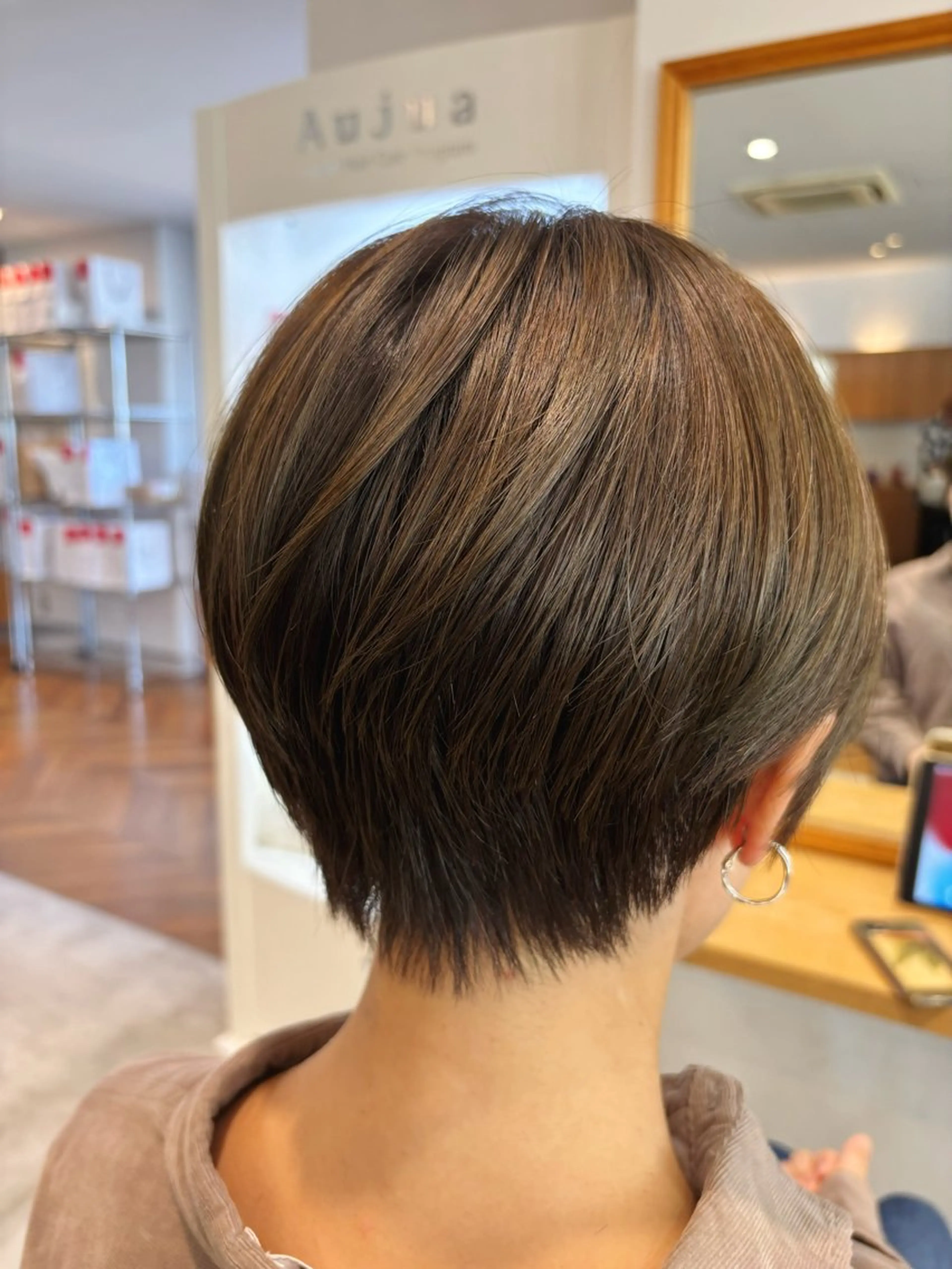 ショート カラー オリーブカラー ショートヘア カット ヘアカラー トリートメント カノエ小郡/髪質改善 /小野　静水のヘアスタイル