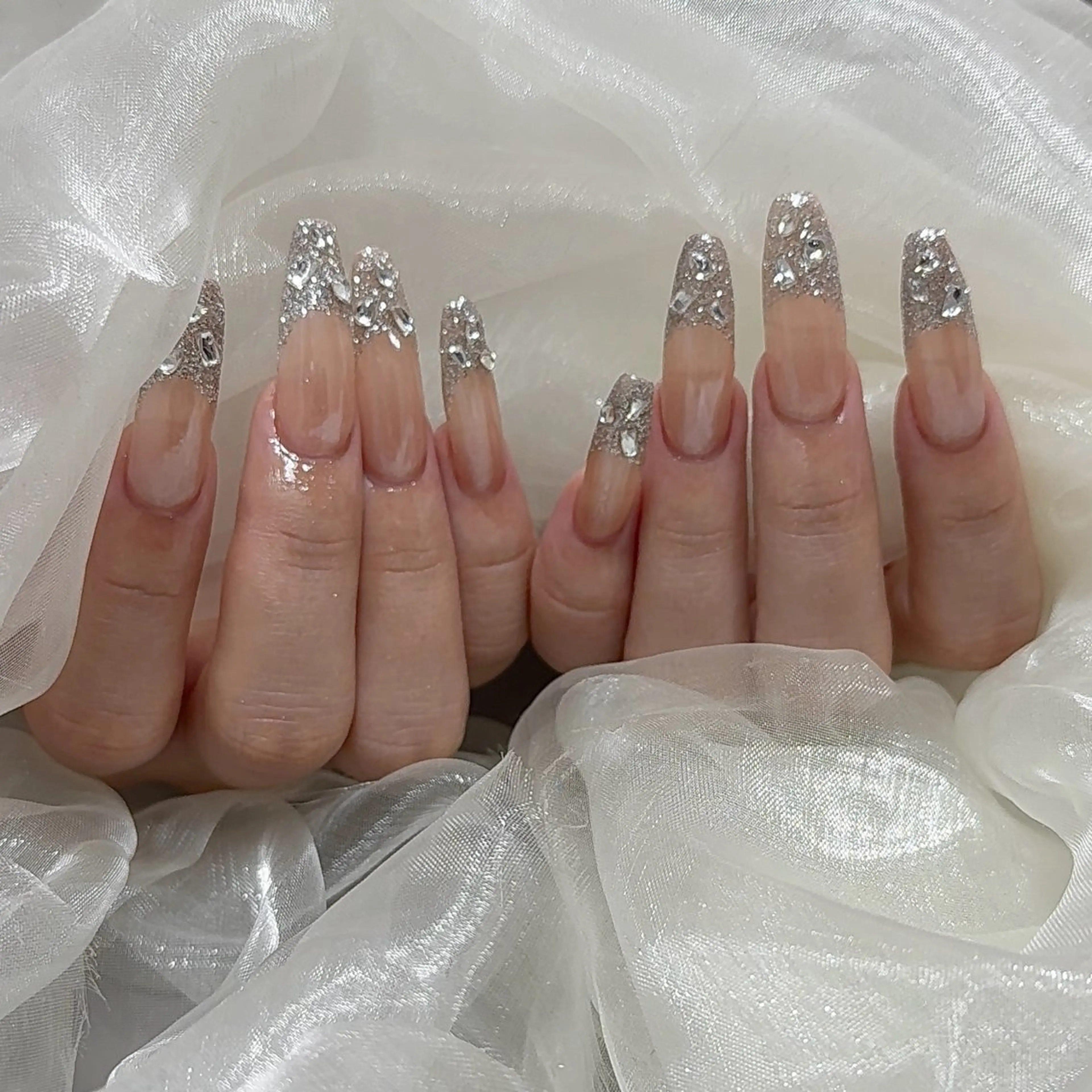 キッズ ネイル フレンチネイル 韓国ネイル ラメ(グリッター) オフィスネイル シルバー ハンドネイル Reilly nail.所属・Reillynail レイリーネイルのネイルデザイン