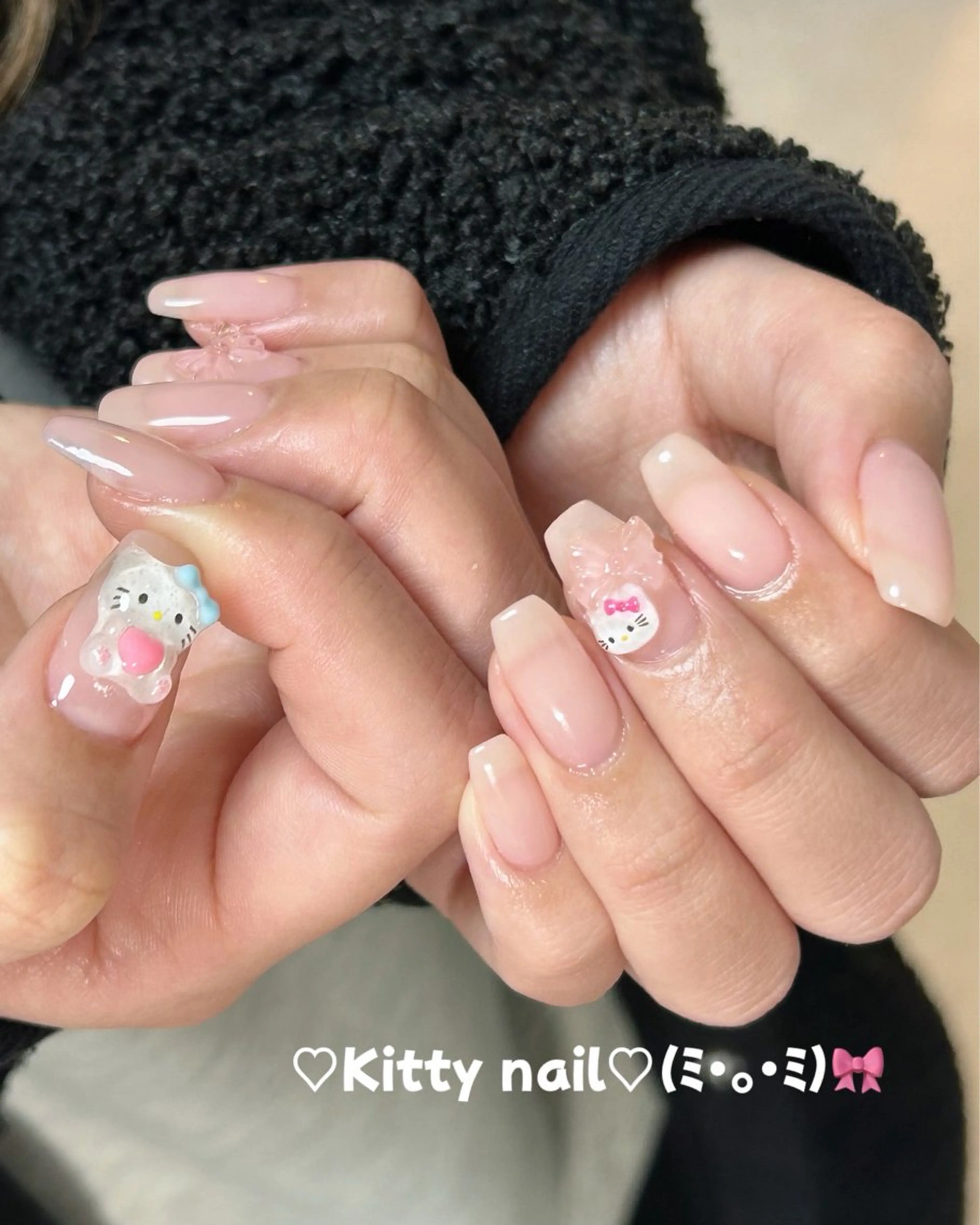 ネイル ワンカラーネイル リボン ハンドネイル ten nail salon　かえでのネイルデザイン