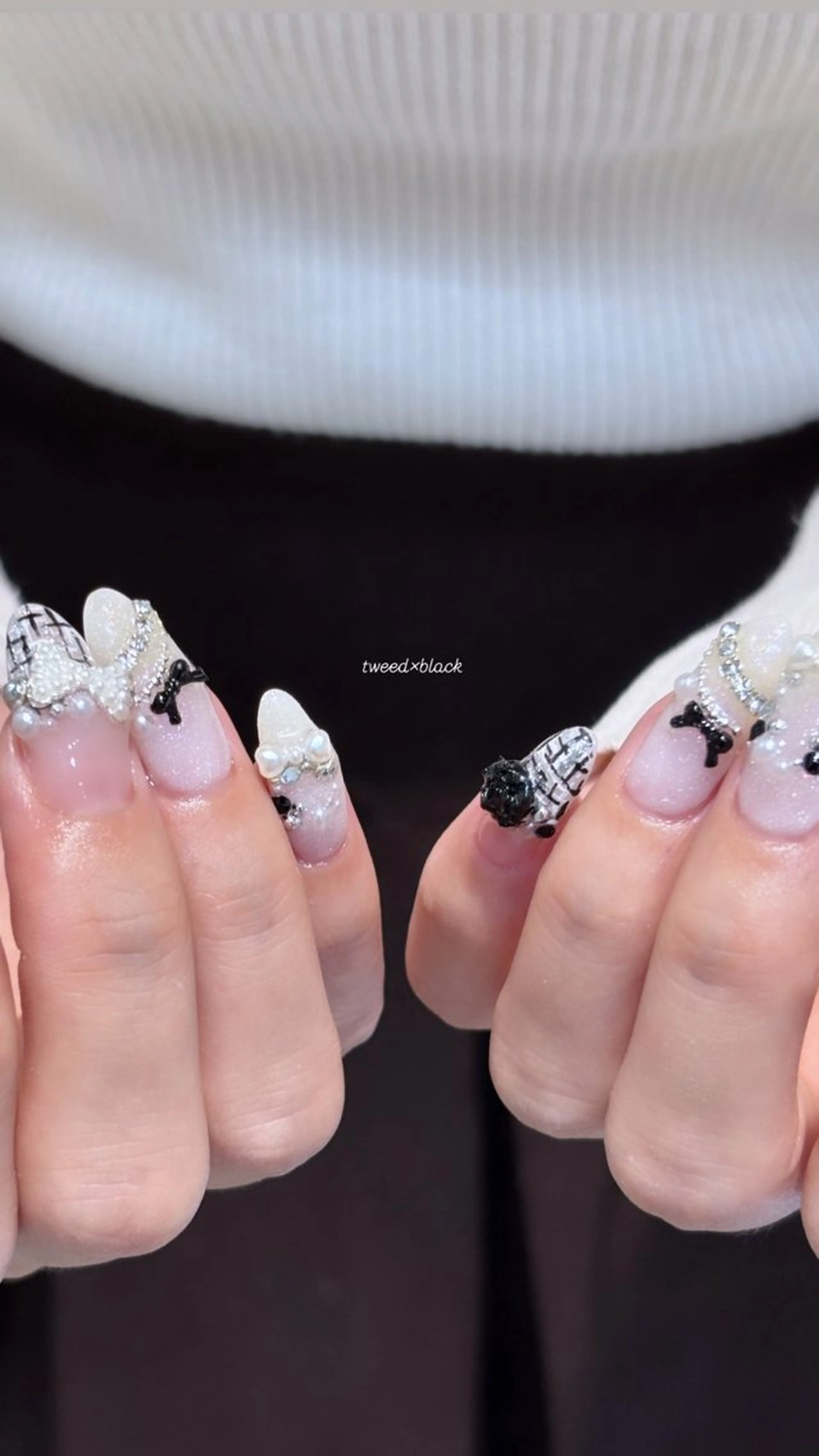 ネイル ガーリー ツイードネイル 冬ネイル ハンドネイル 🩰ミキ/韓国♡ girlyネイル🩰のネイルデザイン