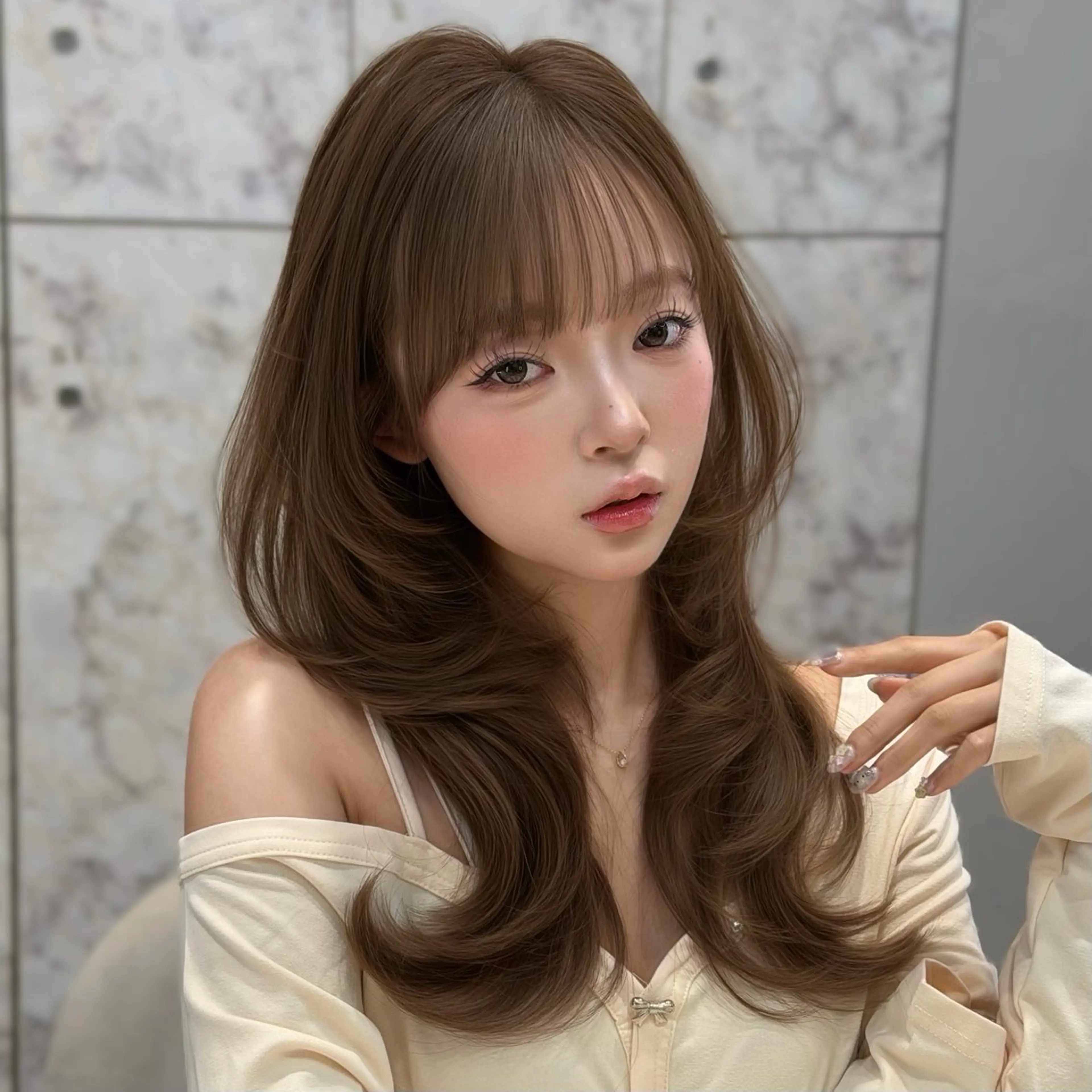 セミロング カラー 新宿/韓国風レイヤー 髪質改善/渋谷直樹のヘアスタイル