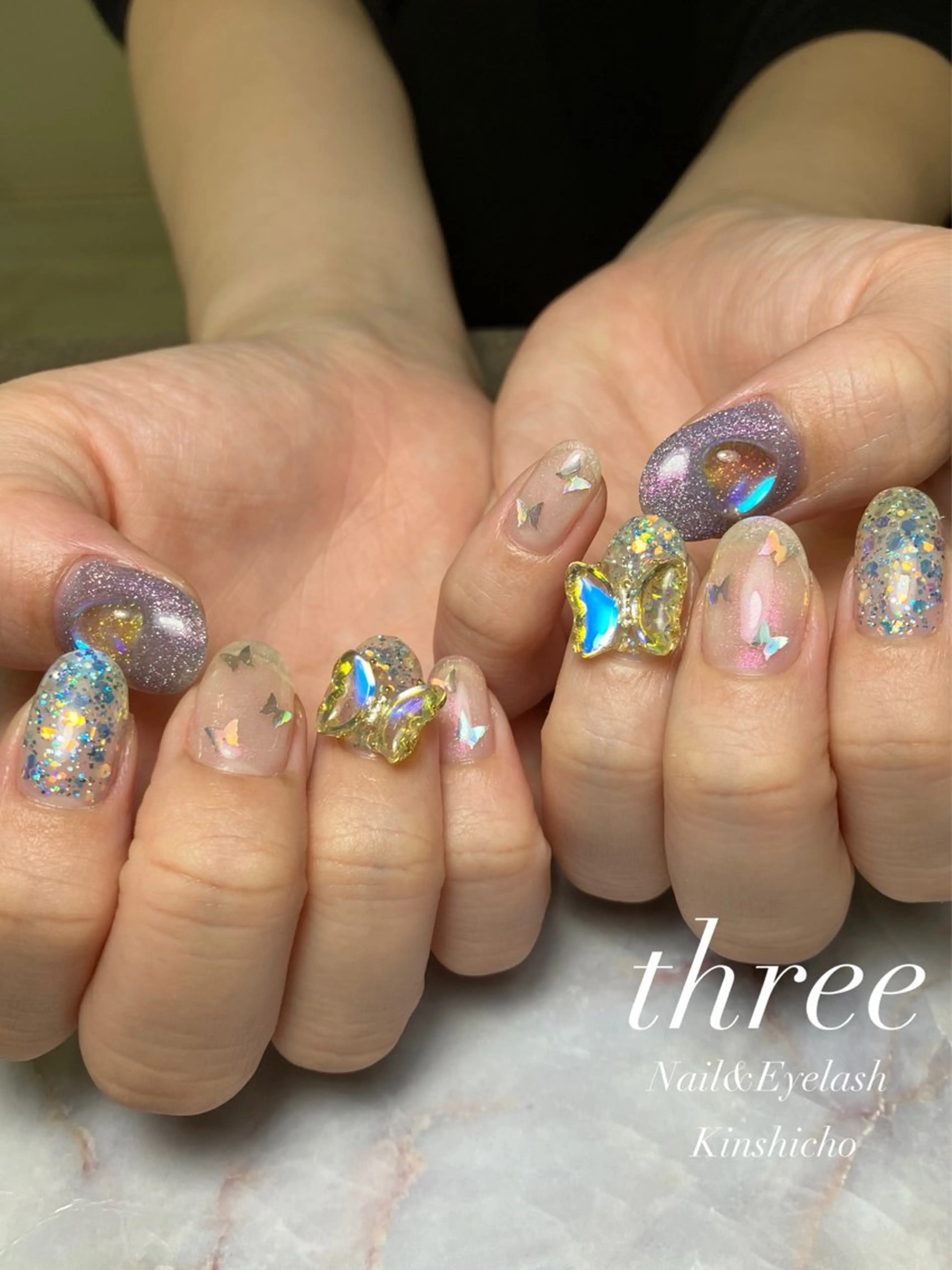ネイル ジェルネイル 韓国ネイル ラメ(グリッター) ハンドネイル three Nail&Eyeのネイルデザイン