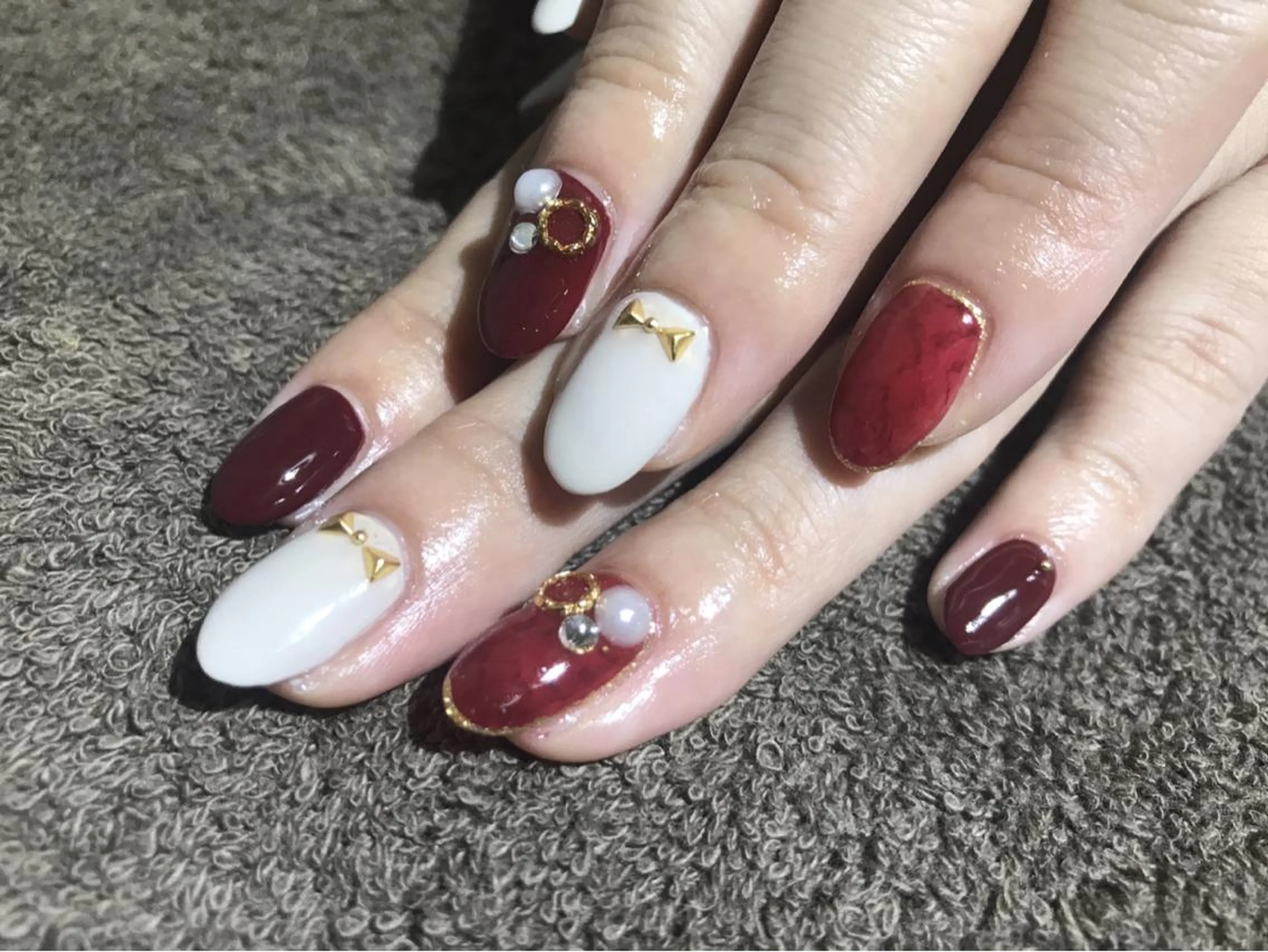 ネイル ボルドー 大理石ネイル(マーブル) Flam Nailのネイルデザイン