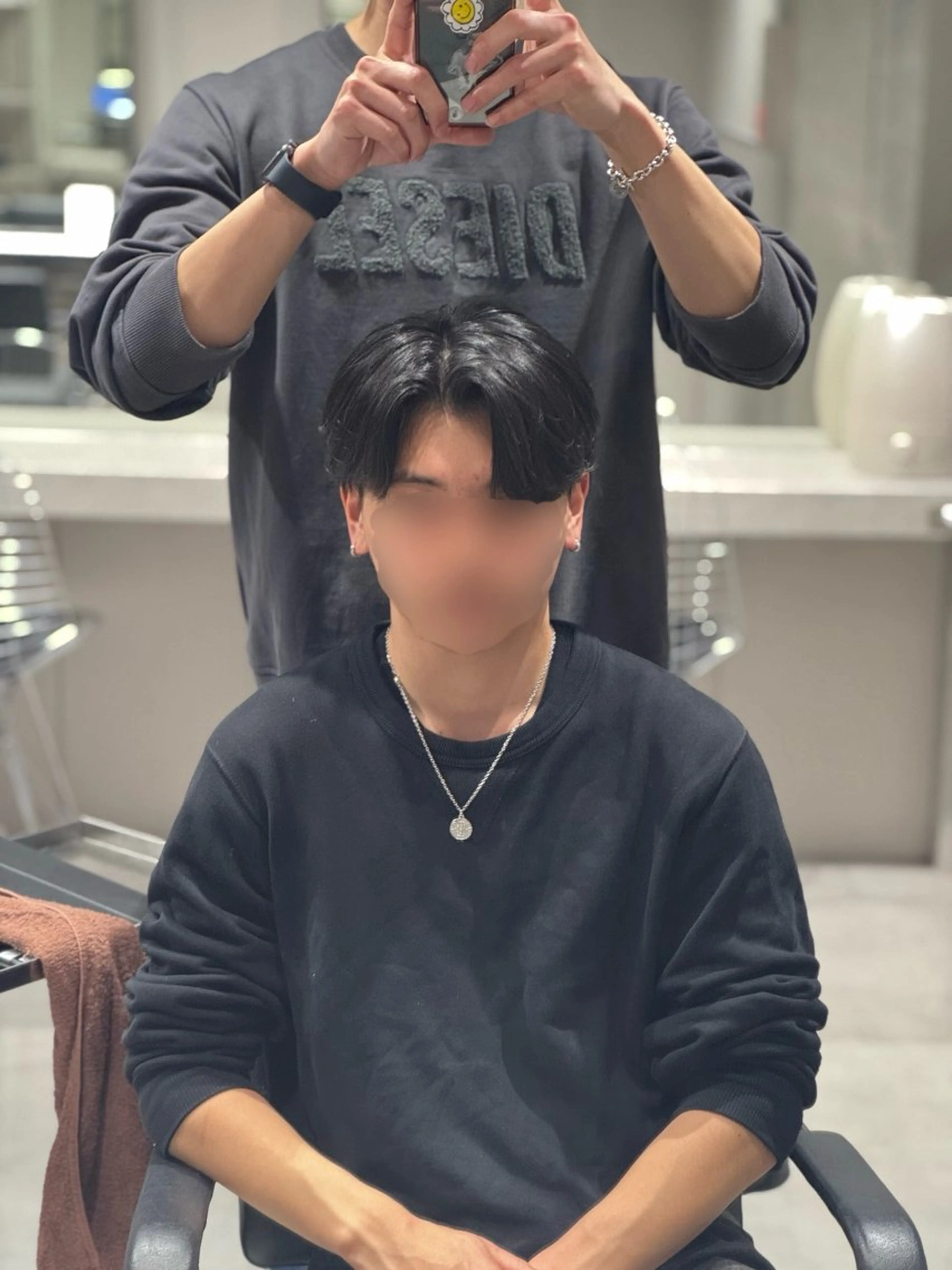 メンズ センターパート 曲がる縮毛/カルマパ ーマ/池袋/横村大全のヘアスタイル