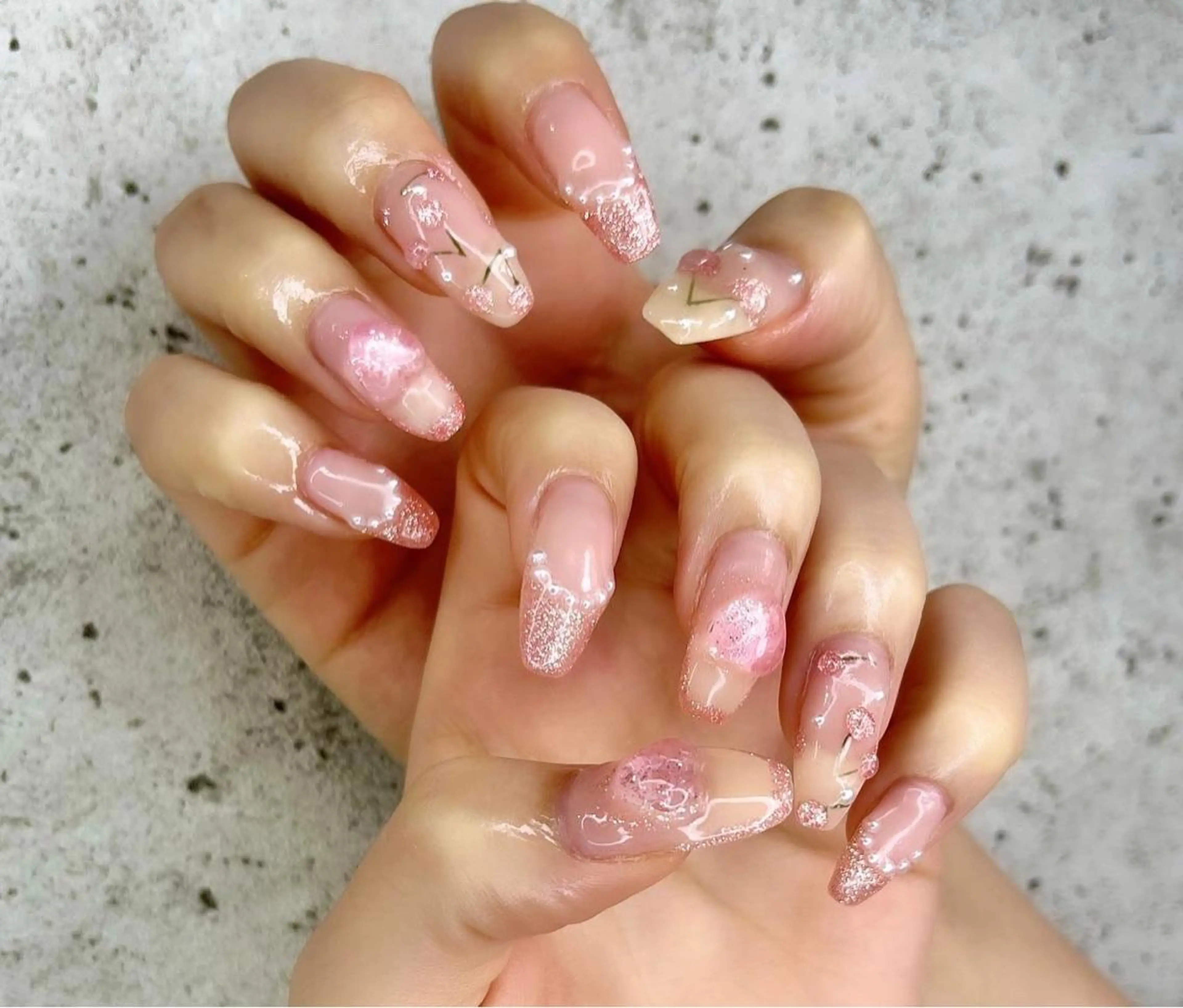 ネイル ハート キラキラネイル 韓国ネイル ミラーネイル ニュアンスネイル Salon Ｋのネイルデザイン