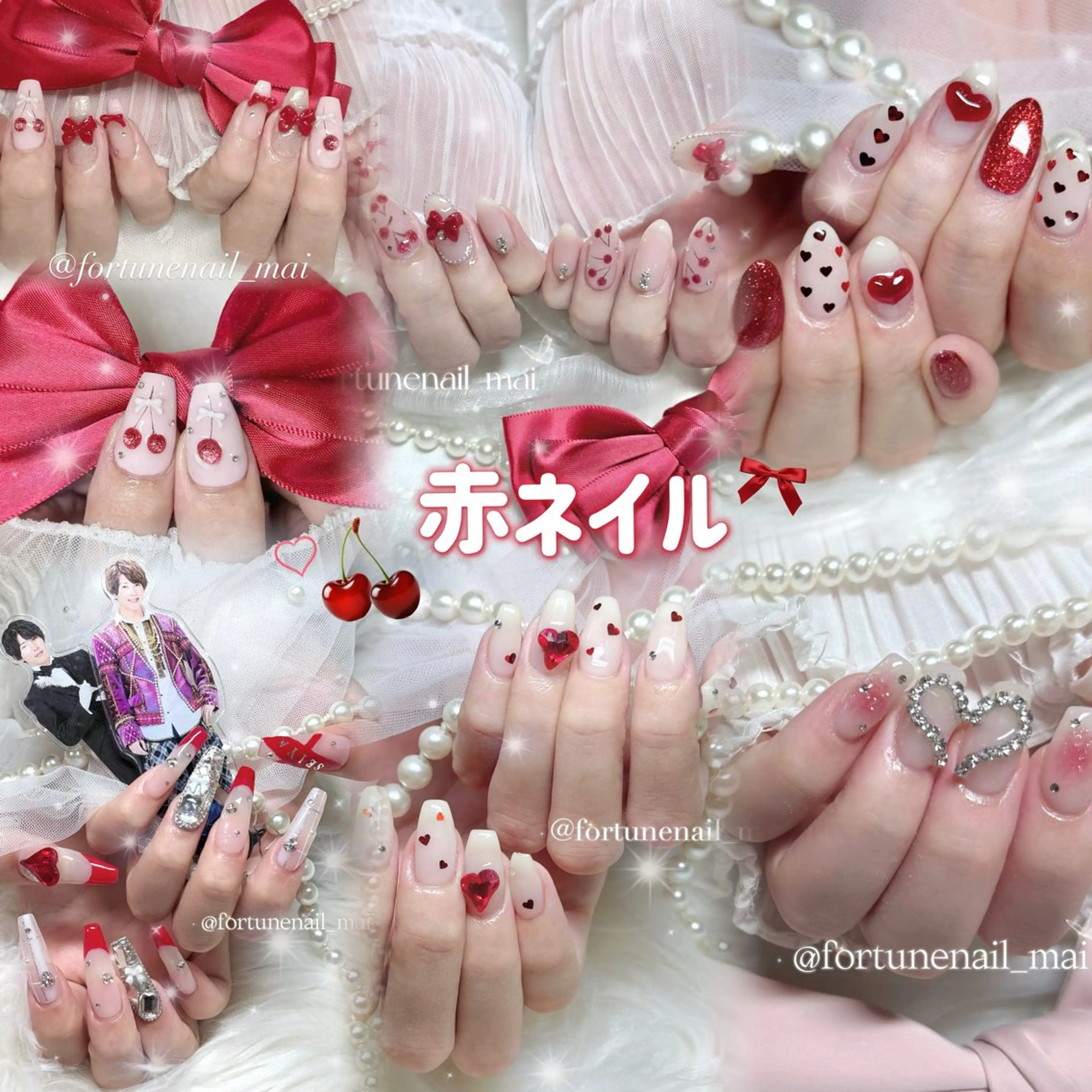 ネイル 赤色 ハンドネイル 🎀Mai 🎀8/8🈳のネイルデザイン