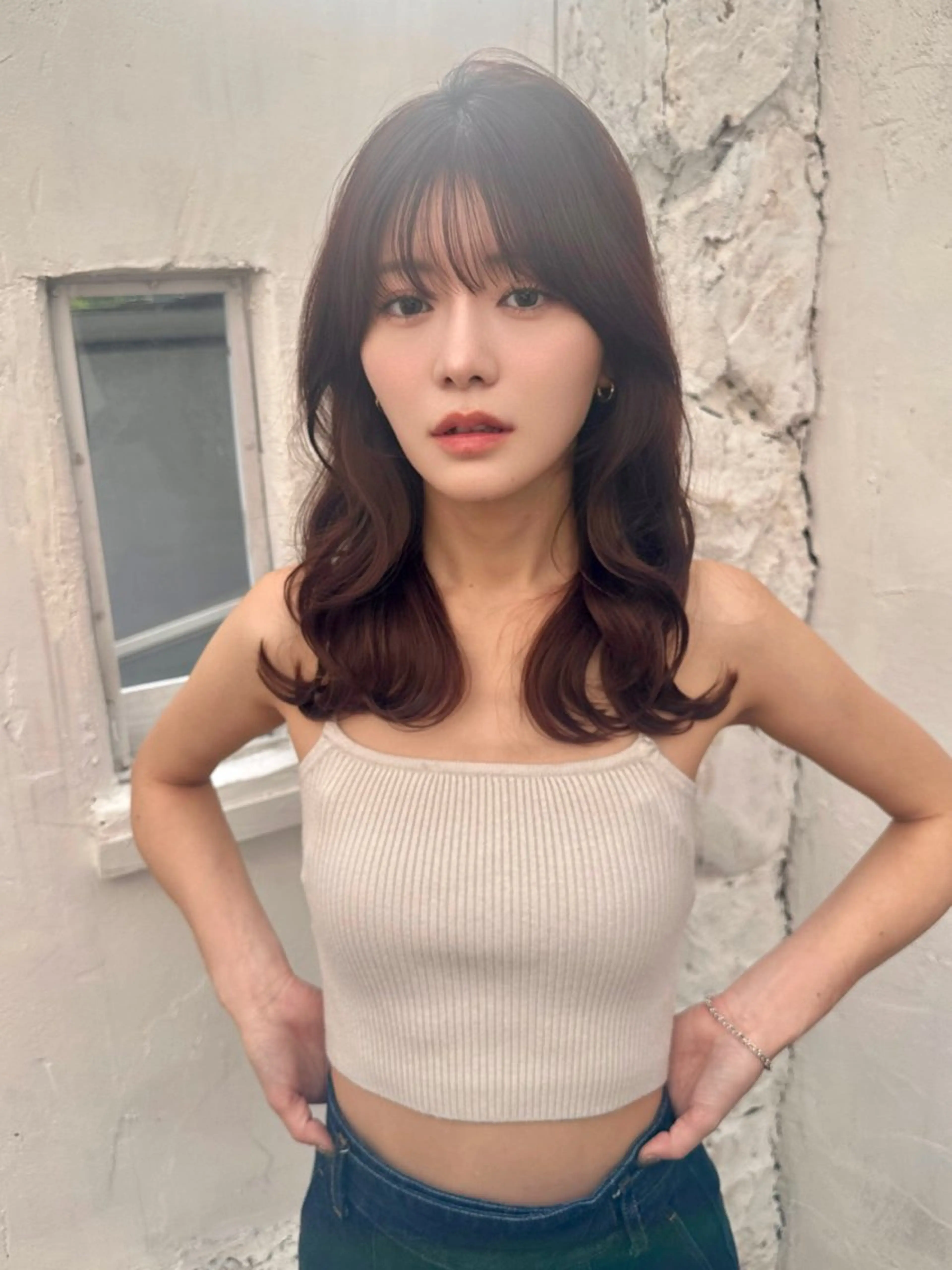 セミロング 顔周りカット レイヤーカット シースルーバング カット ヘアカラー トリートメント ヘアセット 韓国ヘア/レイヤー/ 髪質改善/銀座/田島のヘアスタイル