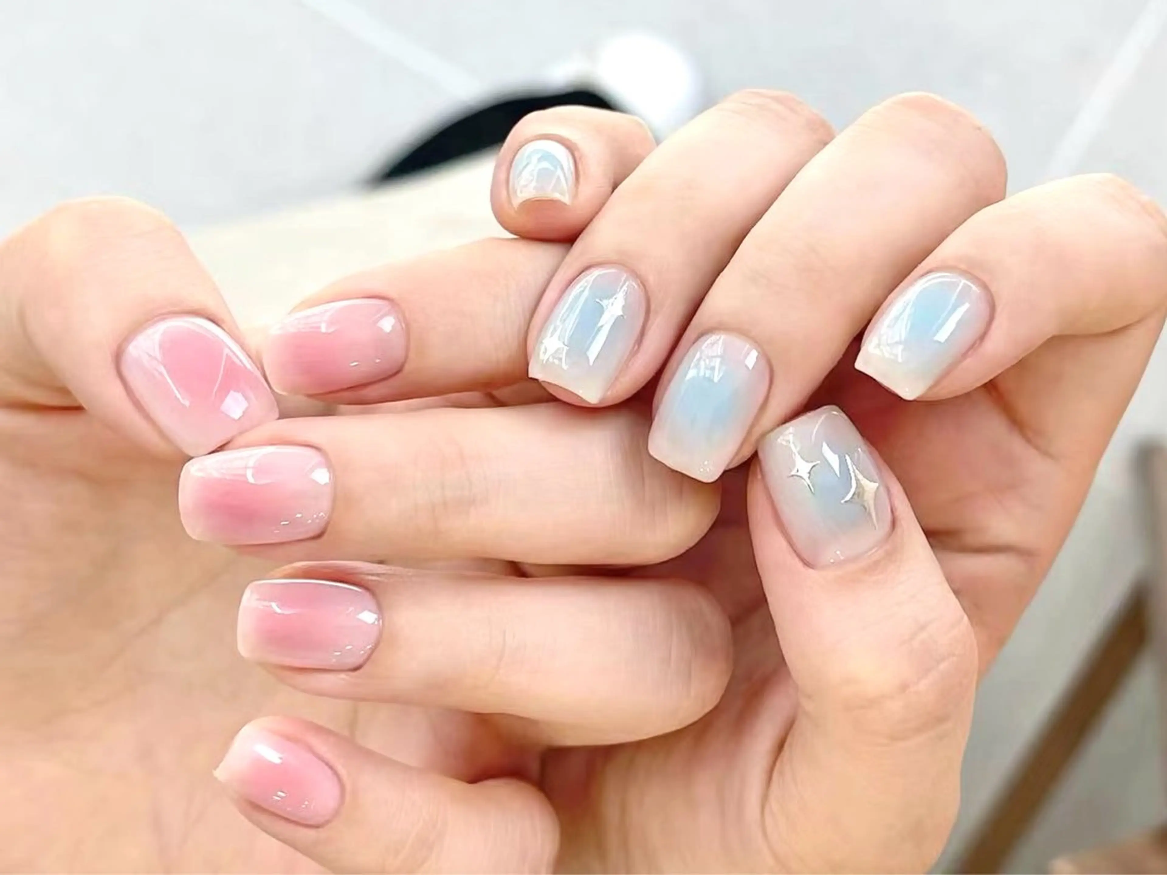 ネイル ブルー チークネイル クリアネイル ピンク シンプルネイル DarkHoney 池袋店のネイルデザイン