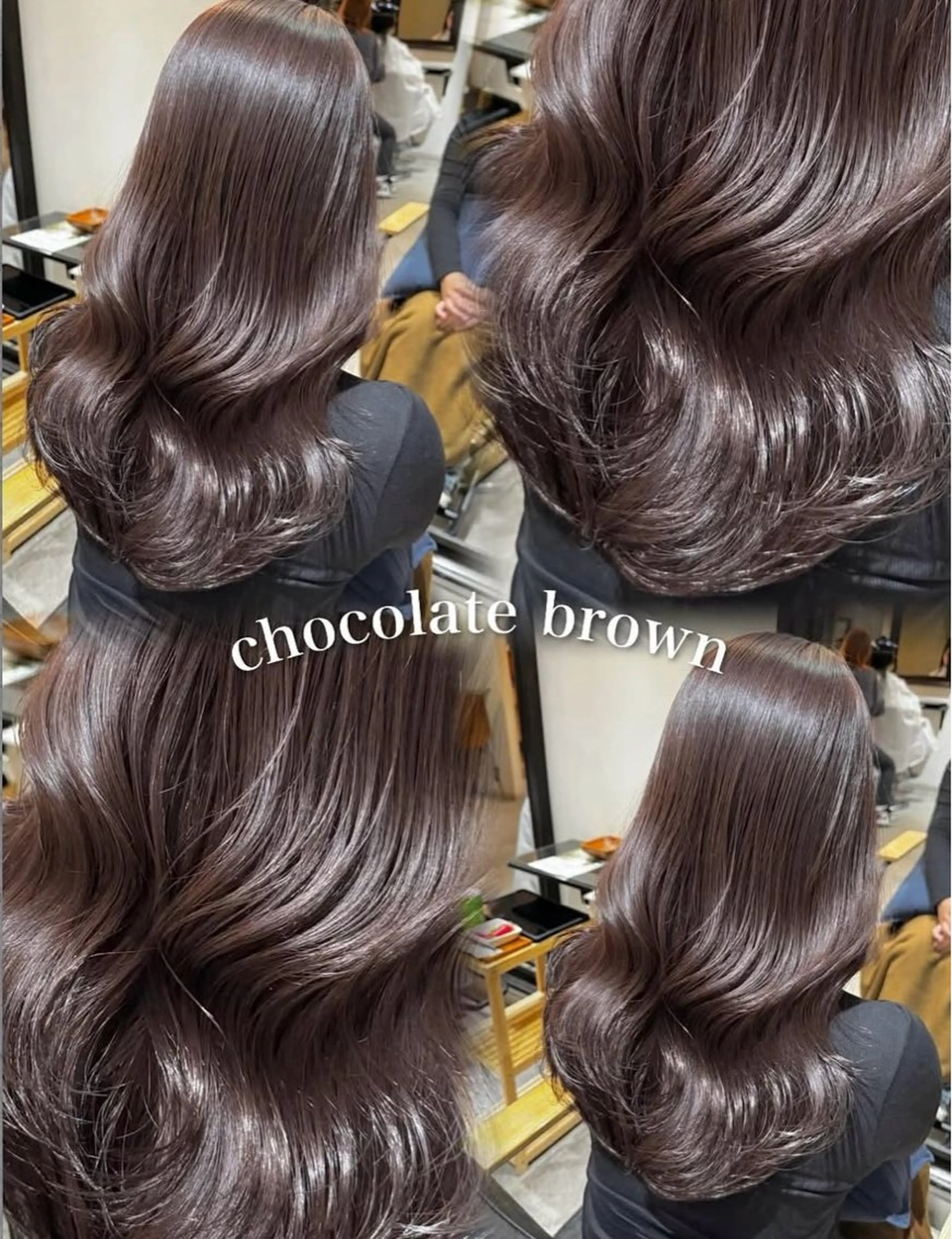 ロング カラー ブラウンカラー チョコレートブラウン ヘアカラー トリートメント ⚡️ブリーチリタッチ グレー/ハイライトのヘアスタイル