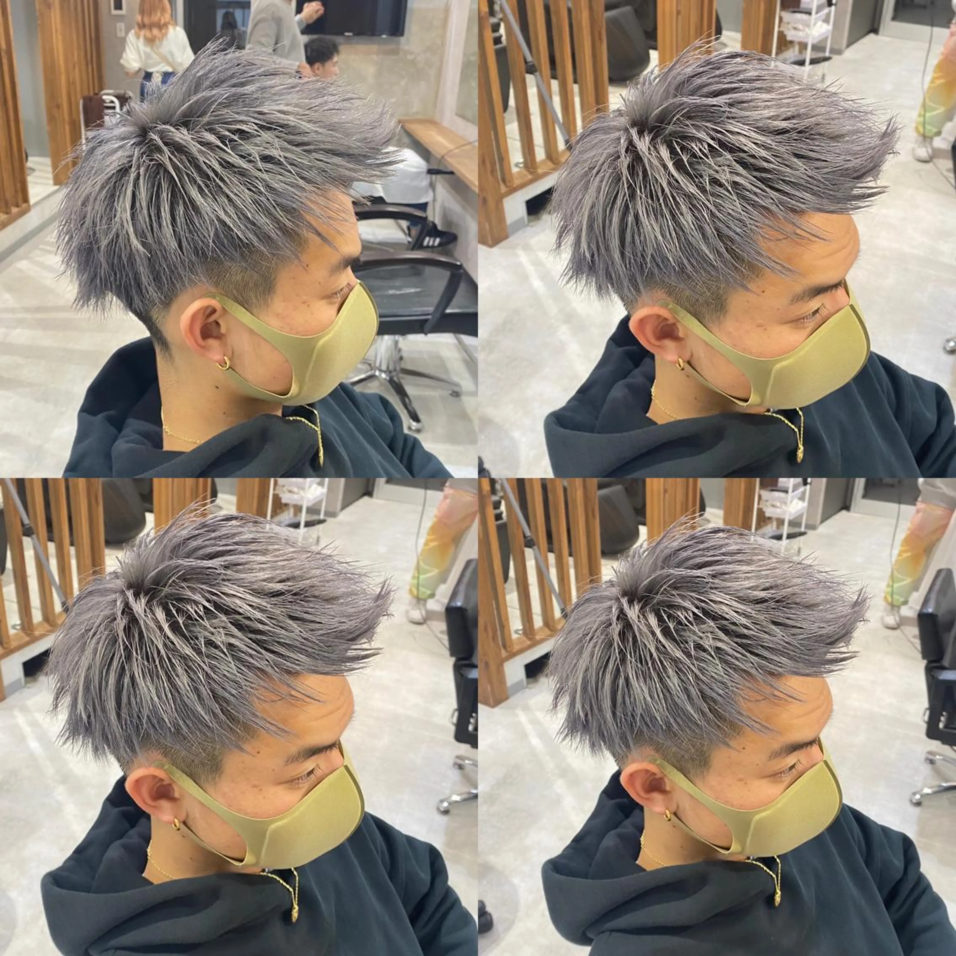 カラー メンズ アッシュ シルバー シルバーアッシュ R/🤎 パーマ＆ブリーチ🔥のヘアスタイル