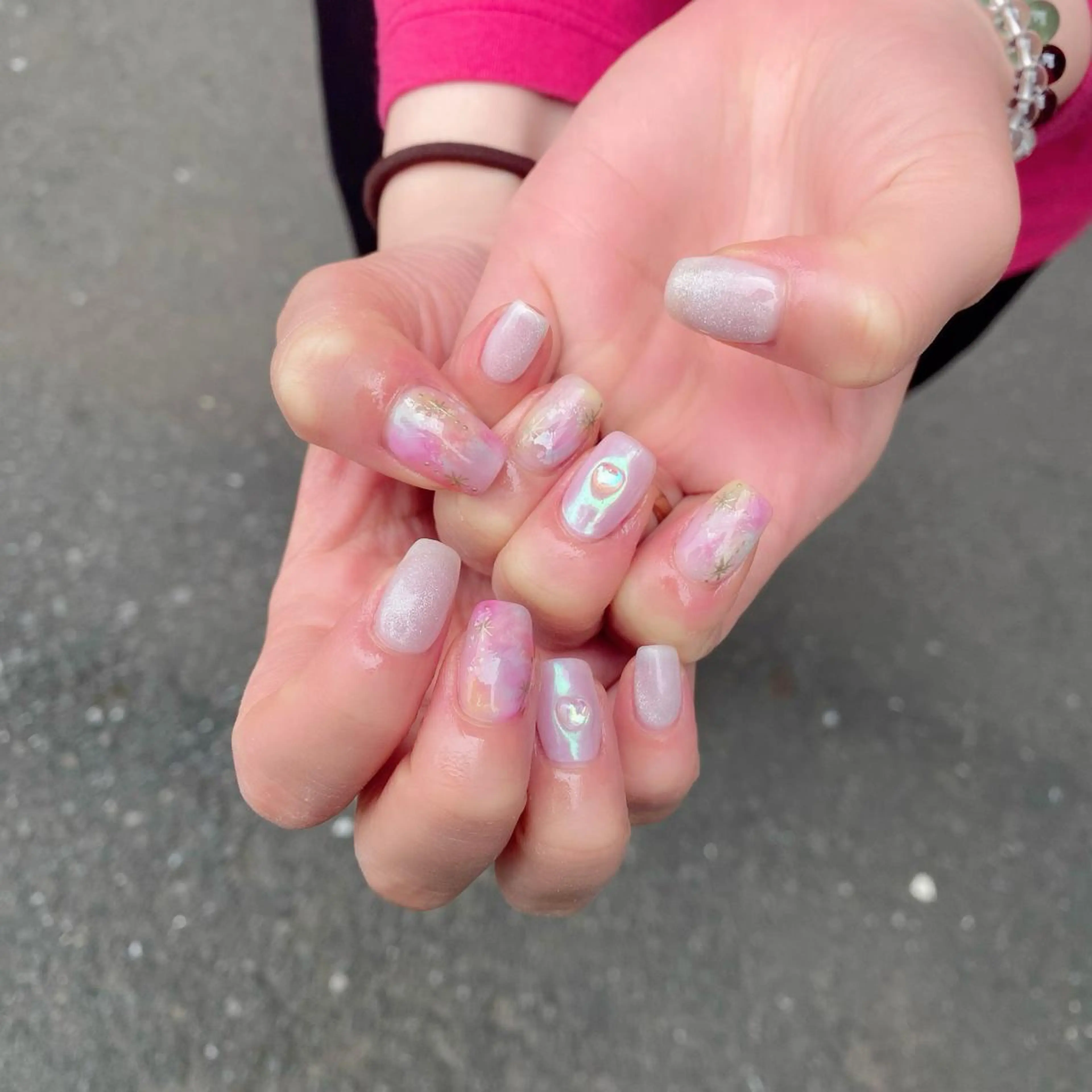 ネイル オーロラネイル ハート マグネットネイル ニュアンスネイル 夏ネイル Salon Ｋのネイルデザイン