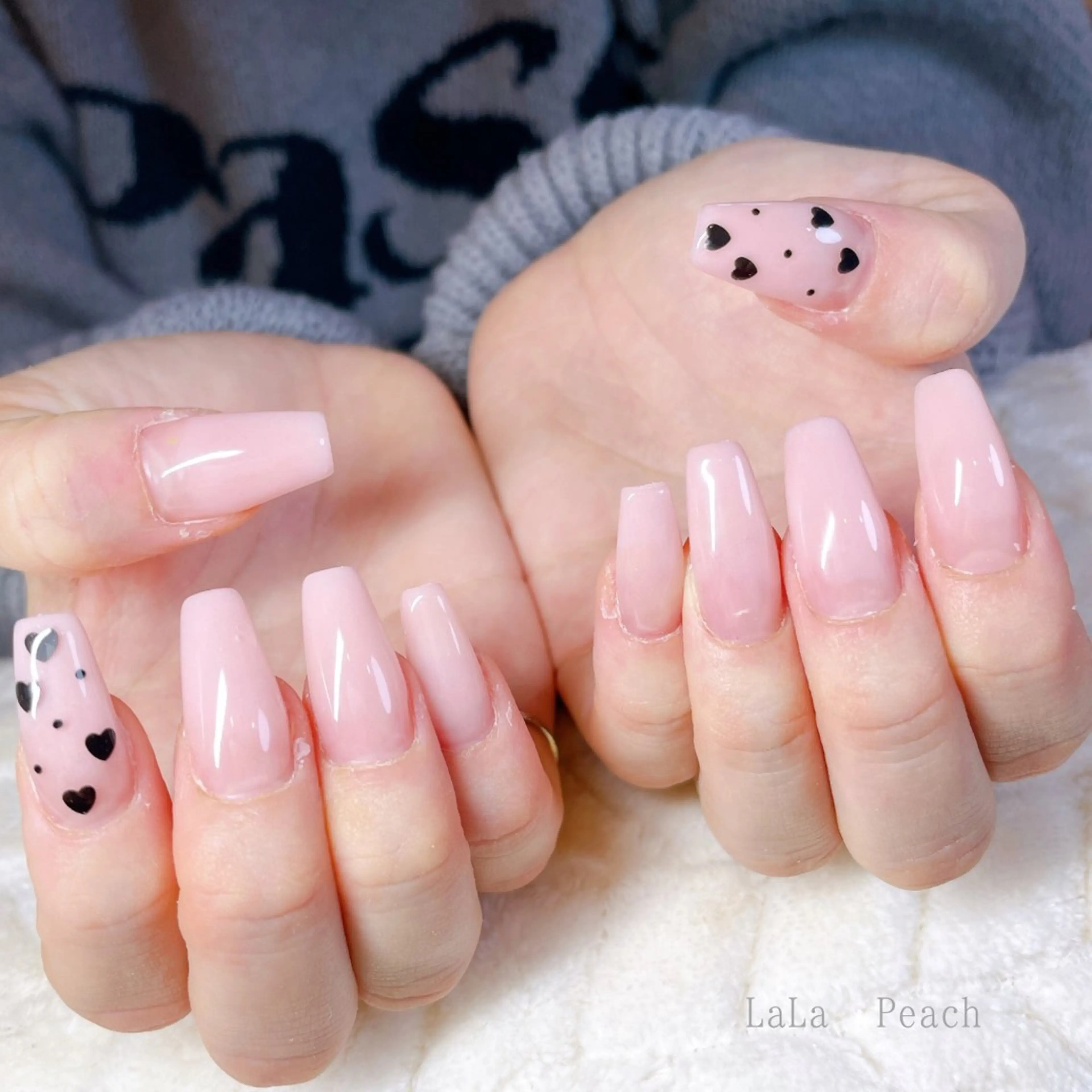 ネイル 長さ出し グラデーション ハート スカルプネイル ハンドネイル LaLa Peach 福岡のネイルデザイン