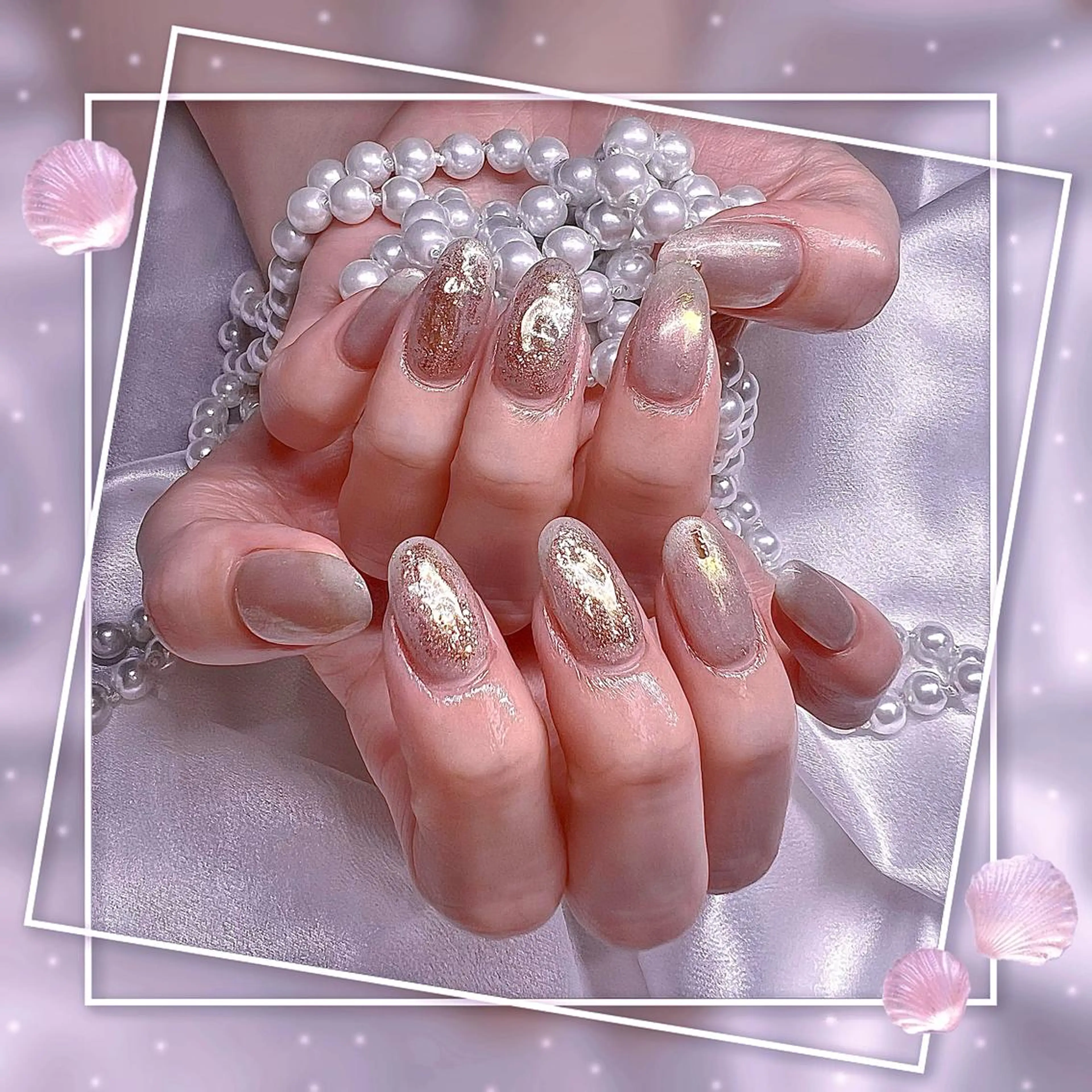 ネイル フレンチネイル キラキラネイル 韓国ネイル マグネットネイル マグネットフレンチ ハンドネイル Chill Nailsalonのネイルデザイン