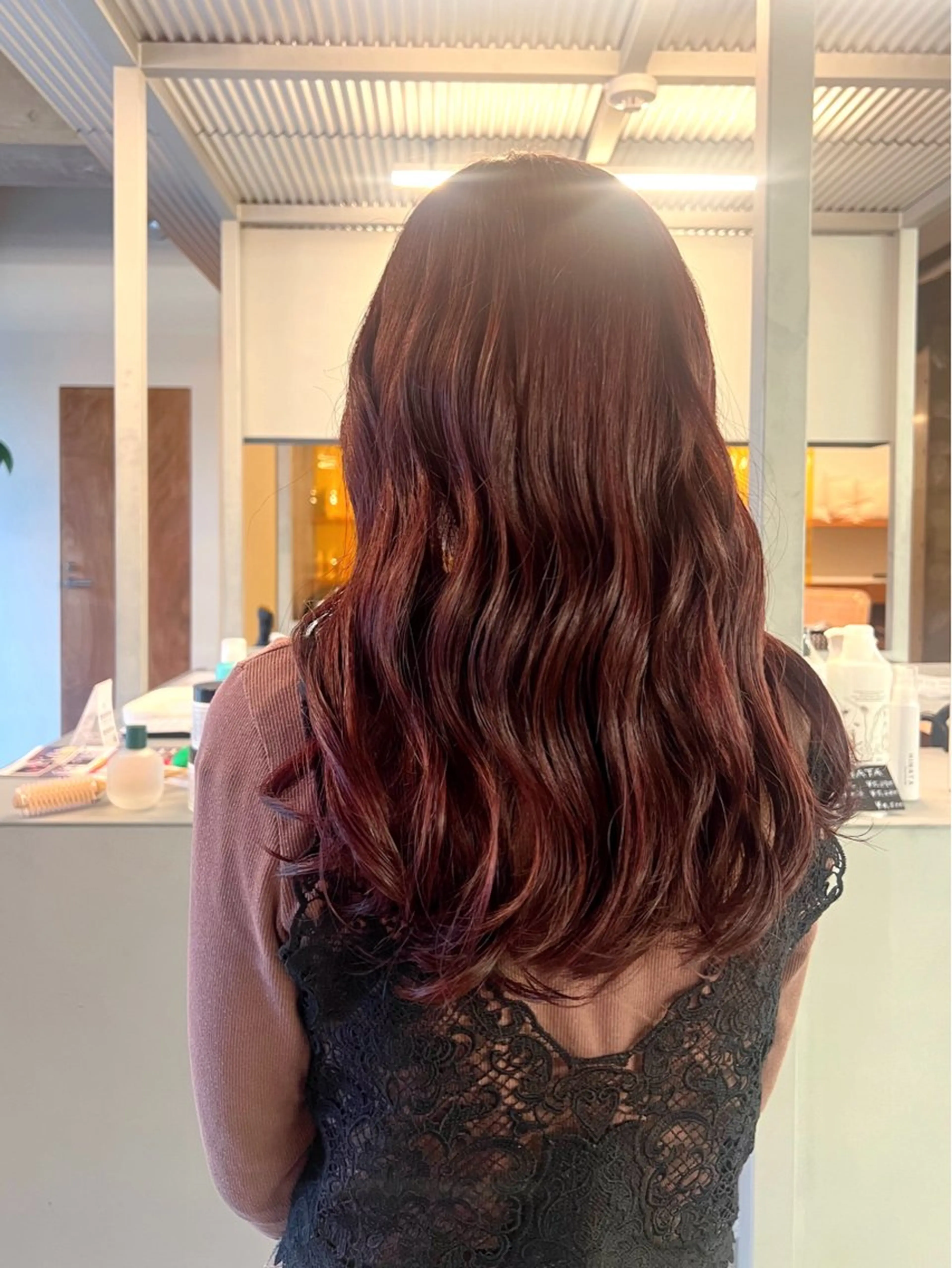 ロング カラー カシス レッドカラー ヘアカラー 💙OUD 仲本七星💙のヘアスタイル