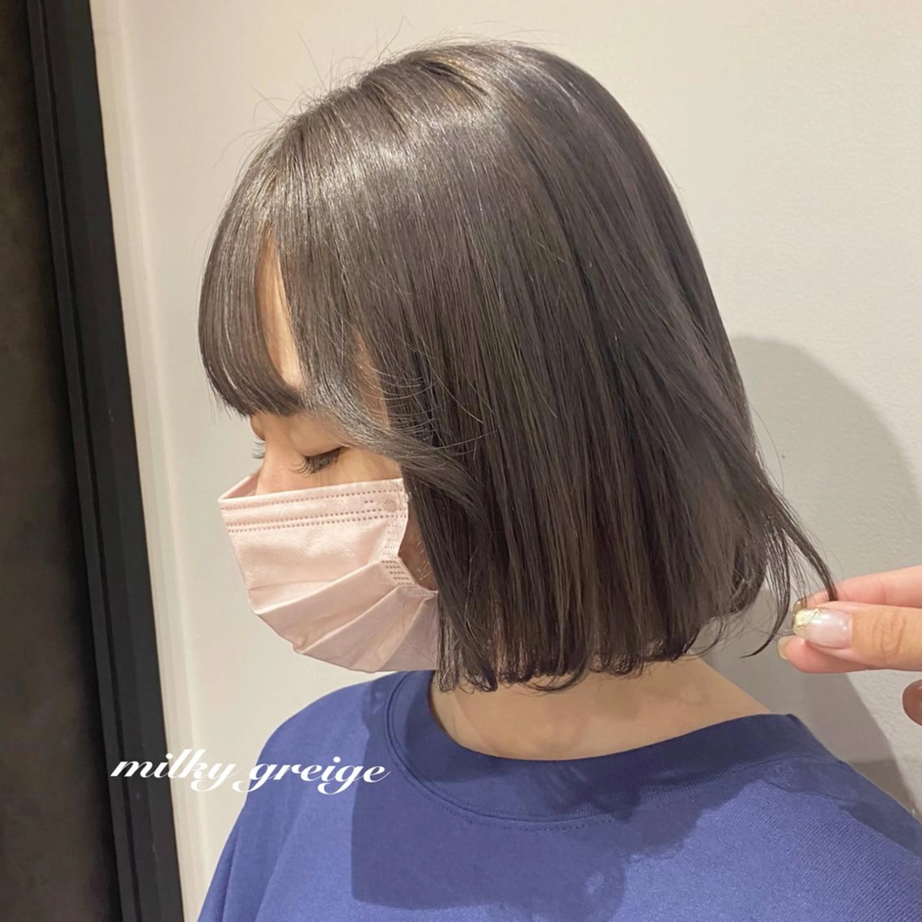ミディアム カラー ヘアアレンジ グレージュ ハイトーンカラー youres hair東新宿店所属・新宿⌇韓国風ヘア ⌇透明感カラーのヘアスタイル