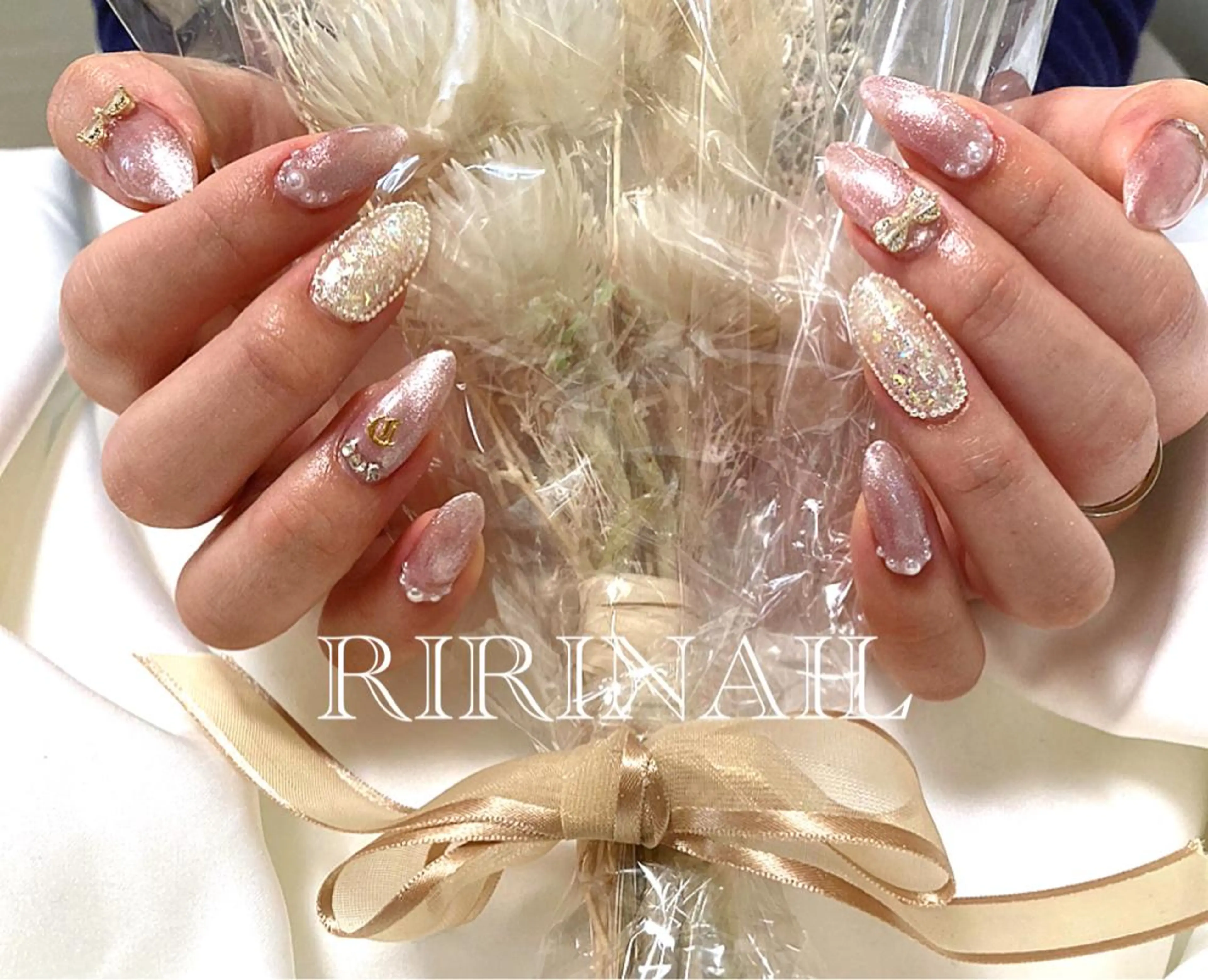 ネイル キラキラネイル 韓国ネイル マグネットネイル リボン RIRI NAIL♡のネイルデザイン
