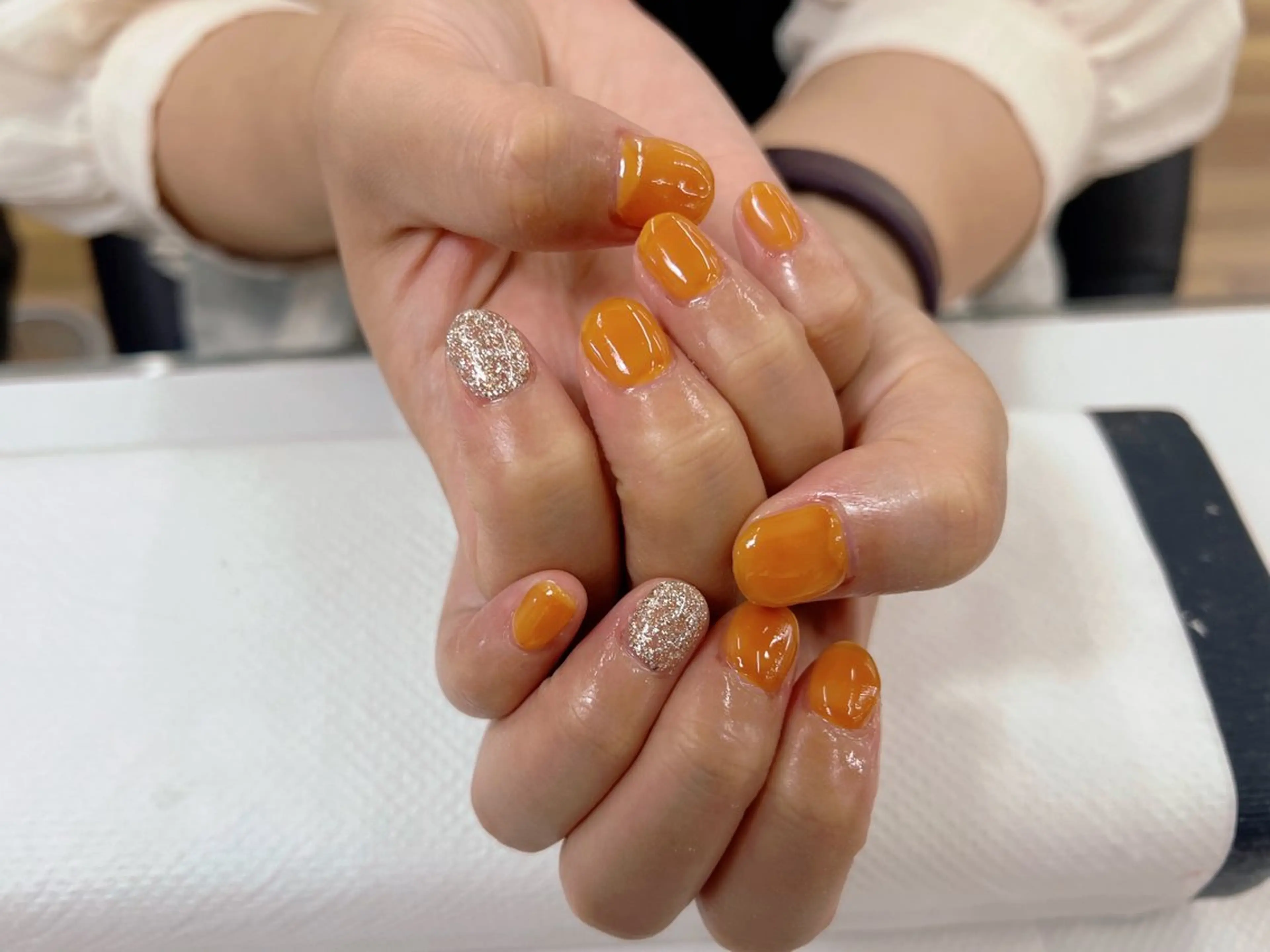 ネイル ブラウン クリアネイル ラメ(グリッター) ワンカラーネイル オレンジ 【MAXKELLY】 Shiotaのネイルデザイン