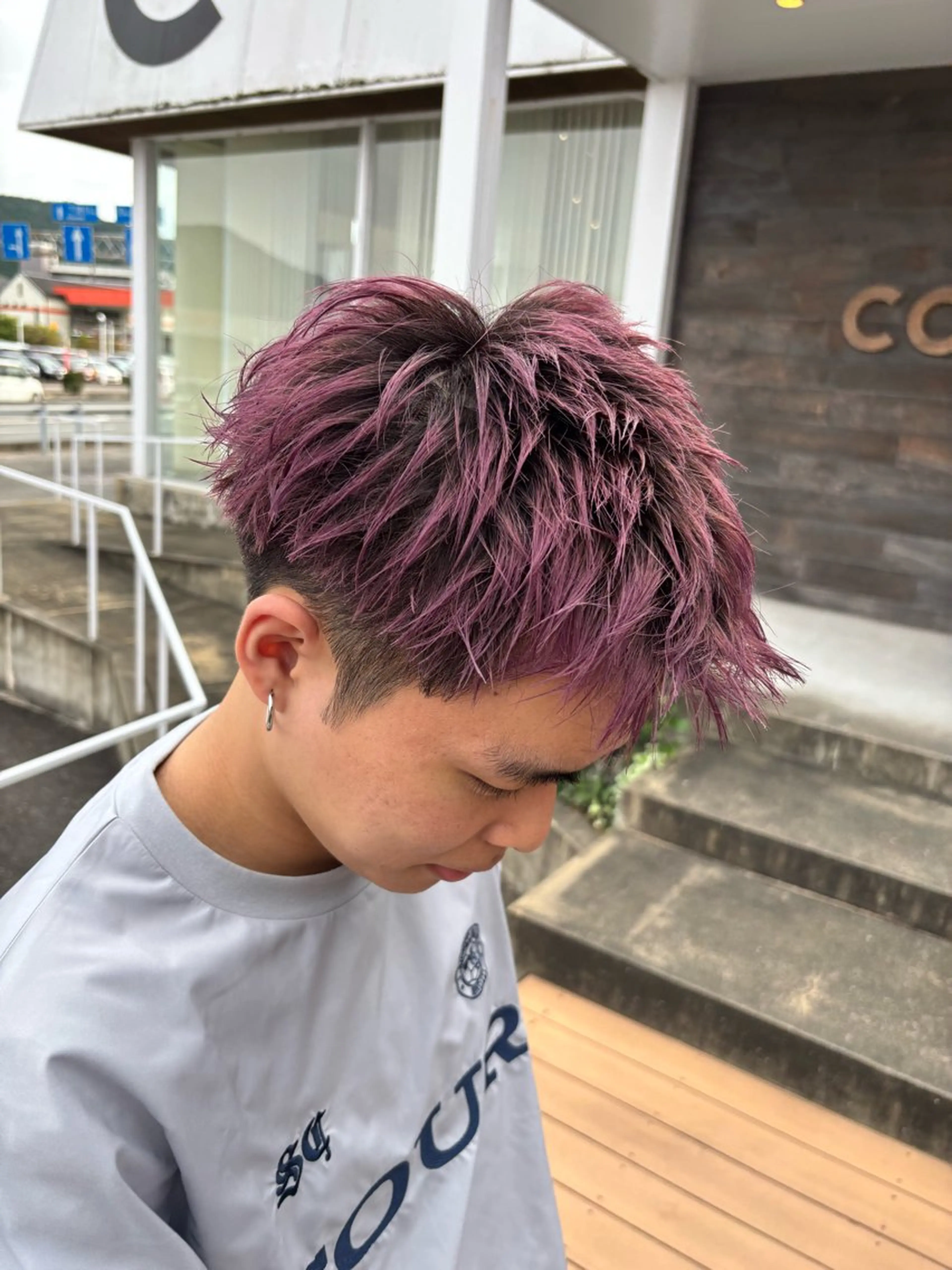 ショート カラー メンズ メンズブリーチ ブリーチ パープルカラー 髪質改善 カット ヘアカラー カノエ小郡/髪質改善 /小野　静水のヘアスタイル