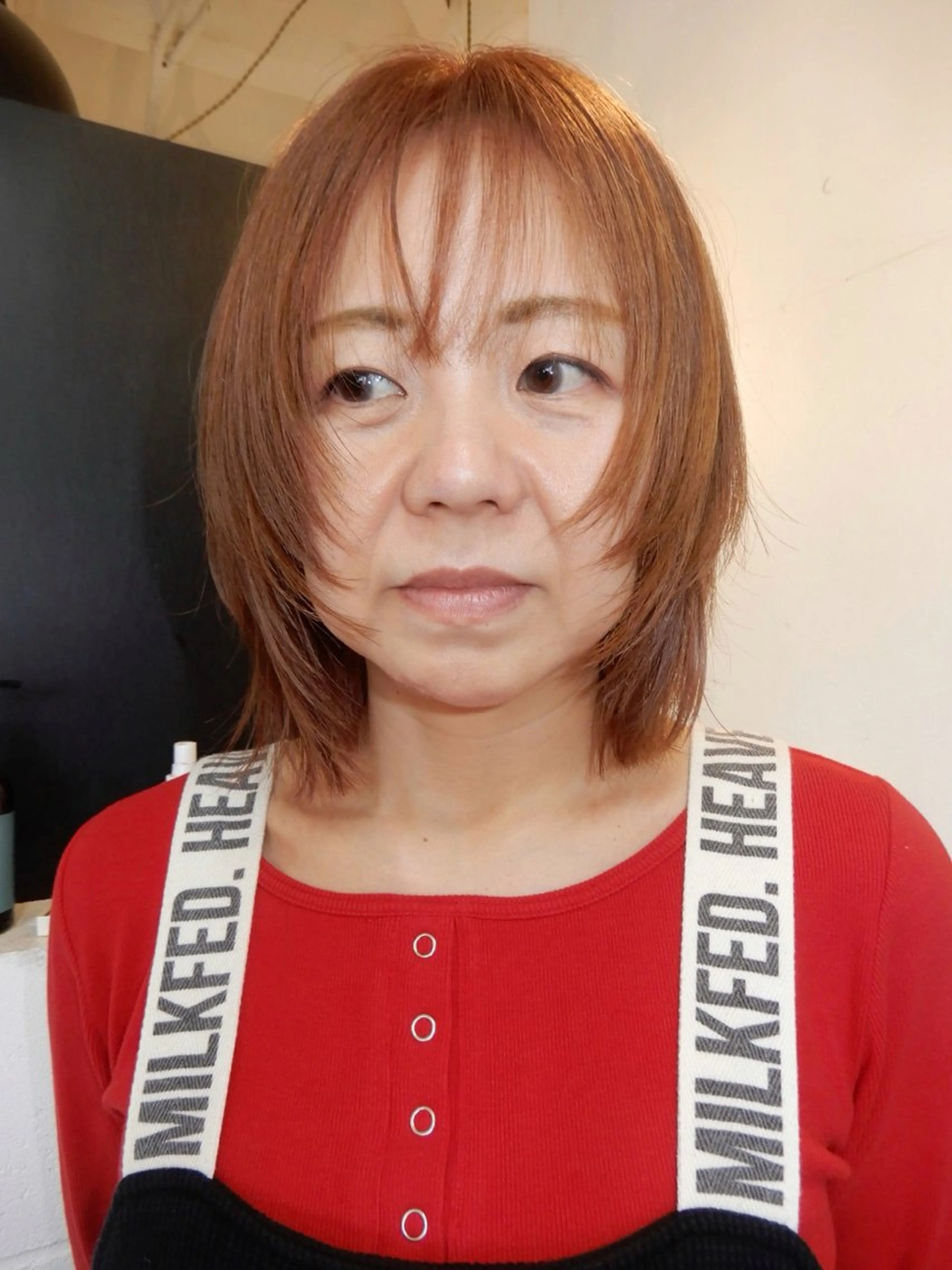 ミディアム カラー ベージュカラー オレンジ オレンジベージュ ボブ ウルフカット デザインカット🎨 ボブ🫟おざきのヘアスタイル