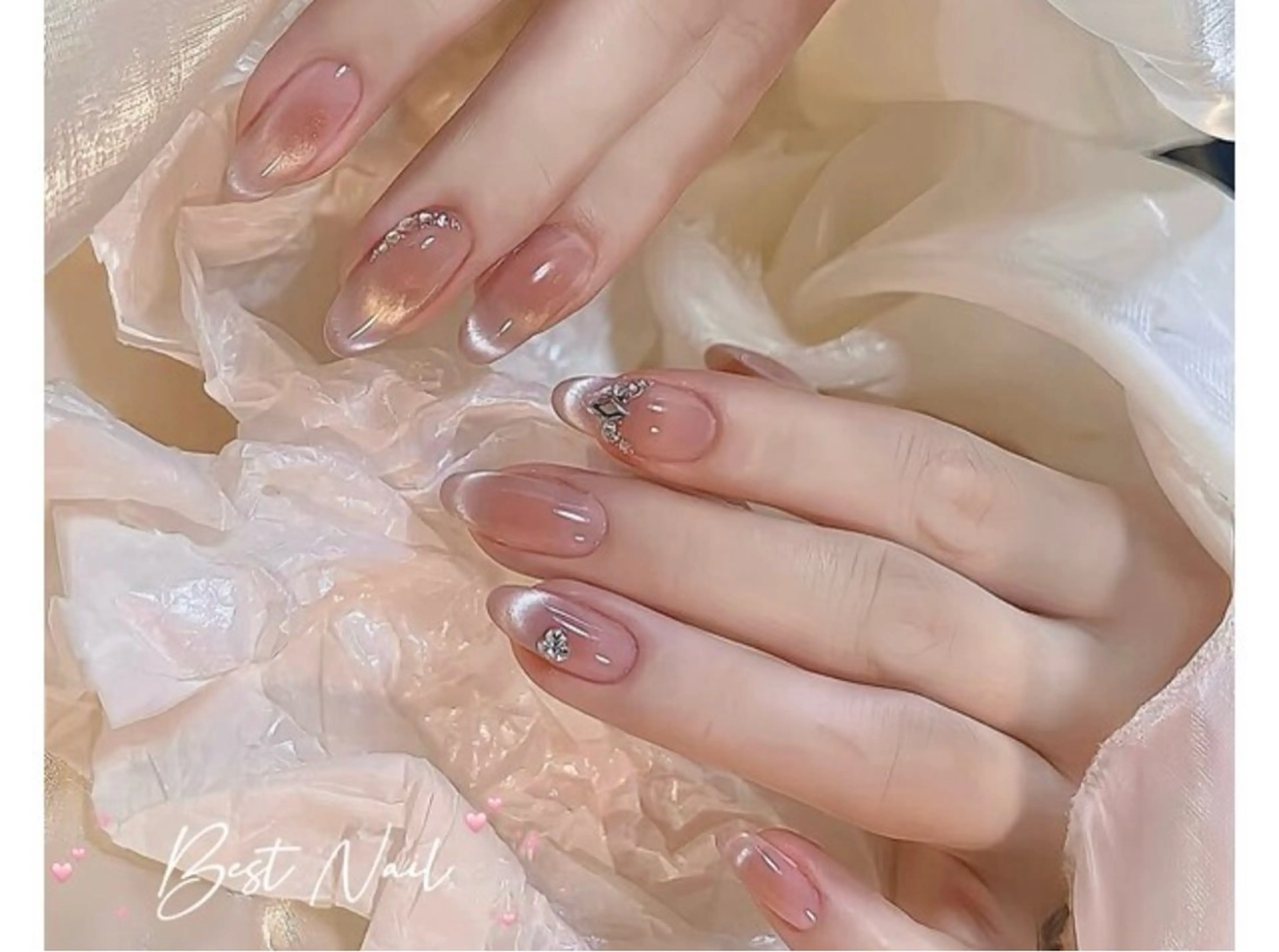 ネイル オーロラネイル クリアネイル 長さ出し ジェルネイル 韓国ネイル ハンドネイル best nailのネイルデザイン