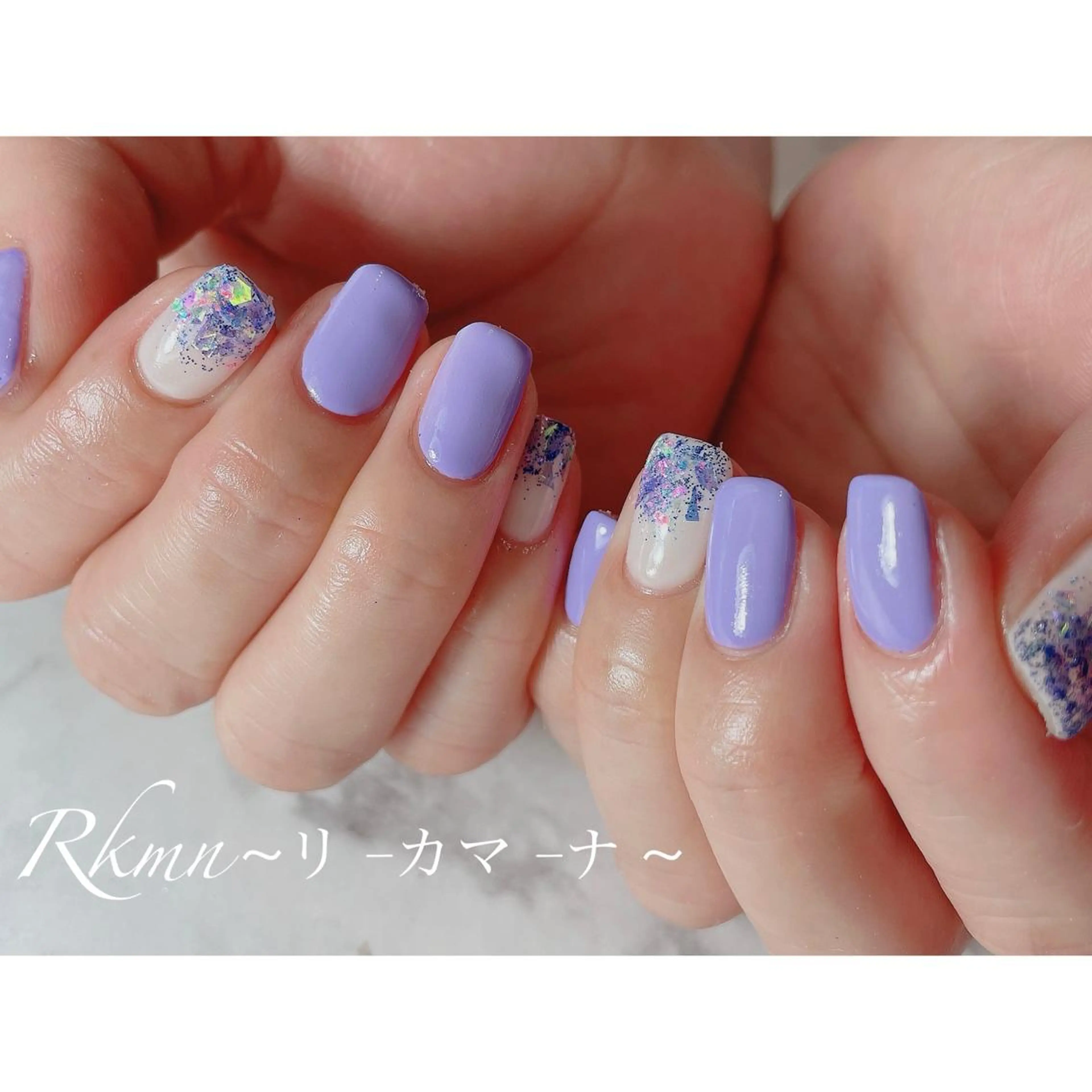 ネイル アートネイル ホログラムネイル ラメ(グリッター) パープル 春ネイル ハンドネイル フットネイル ハンドケア Rkmn ~リ-カマ-ナ~のネイルデザイン