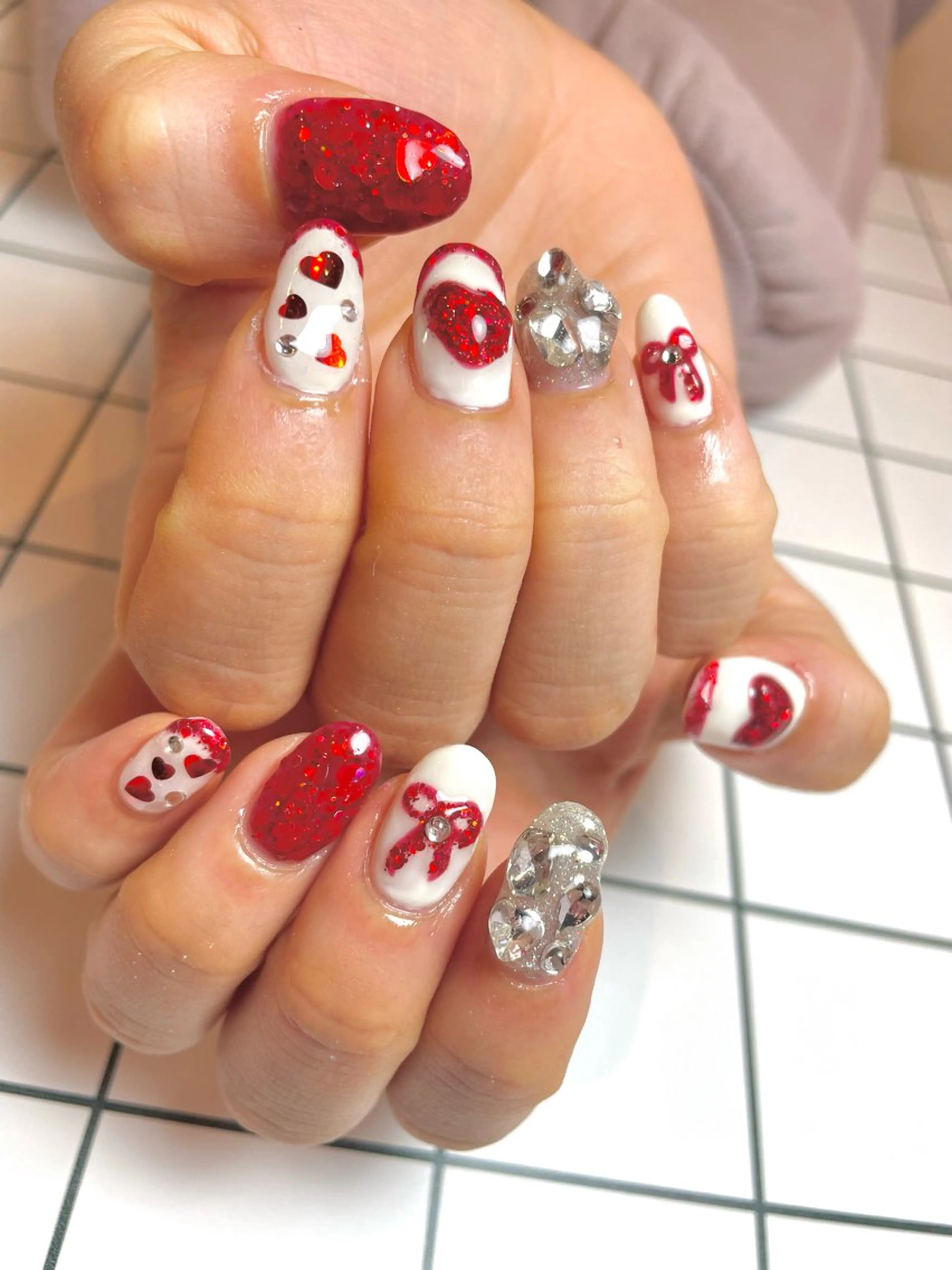 ネイル ハート 赤色 nail salon POPPYのネイルデザイン