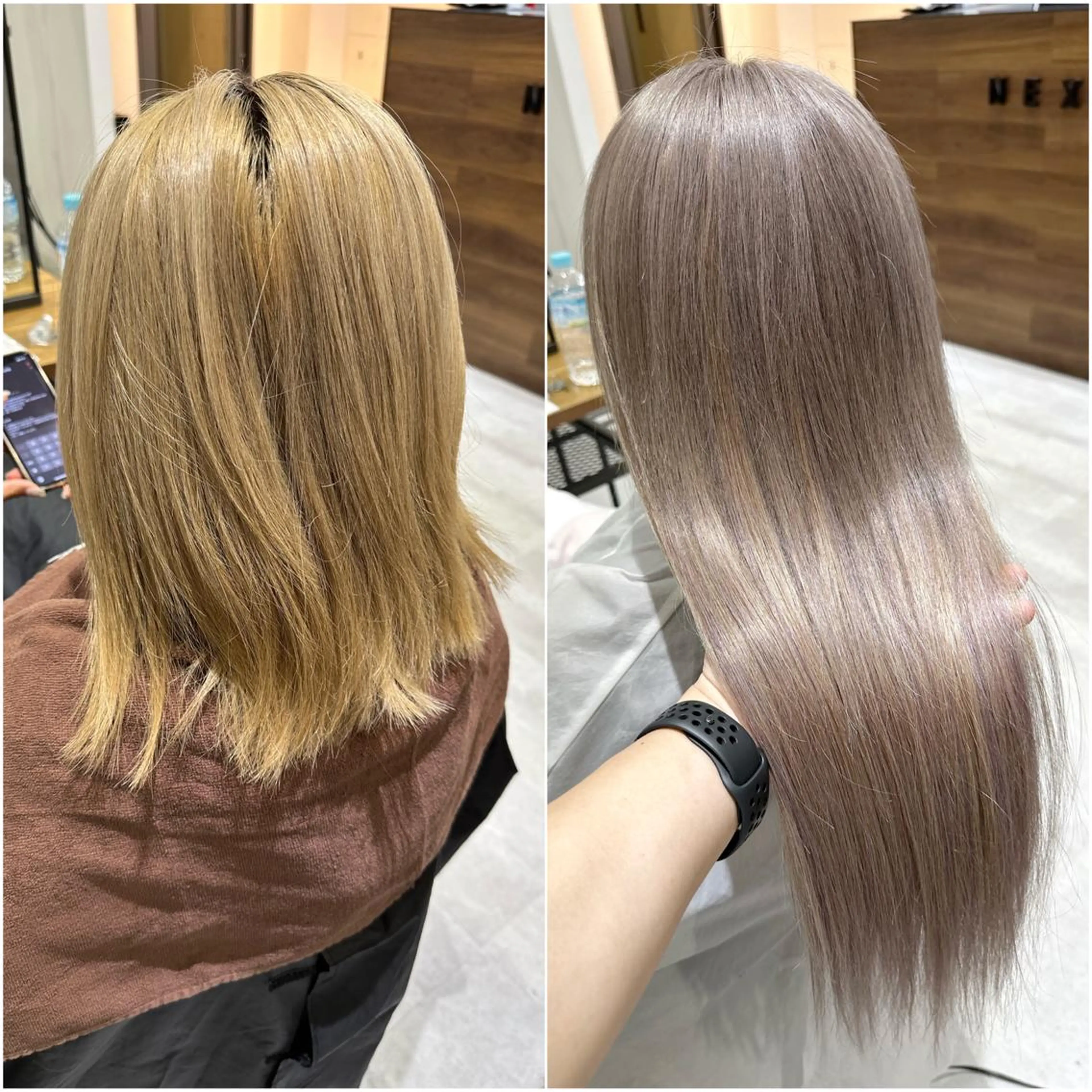 ロング カラー シールエクステ アッシュ ブリーチ グレージュ シルバー ヘアカラー エクステ 池袋🧡ダブルカラー /馴染ませエクステのヘアスタイル