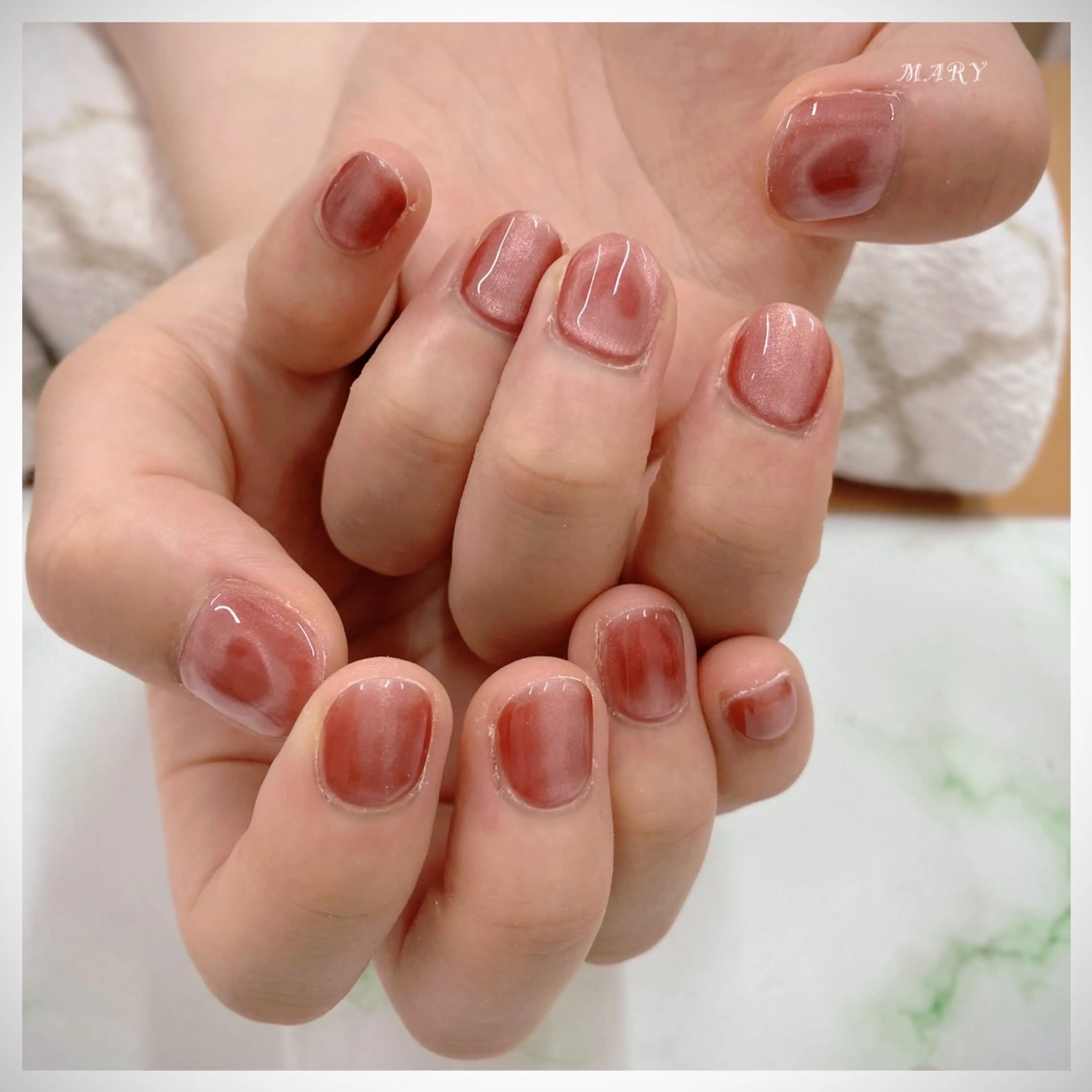 ネイル ハート マグネットネイル ニュアンスネイル ワンカラーネイル ピンク Mary nail所属・Mary nail .narumiのネイルデザイン