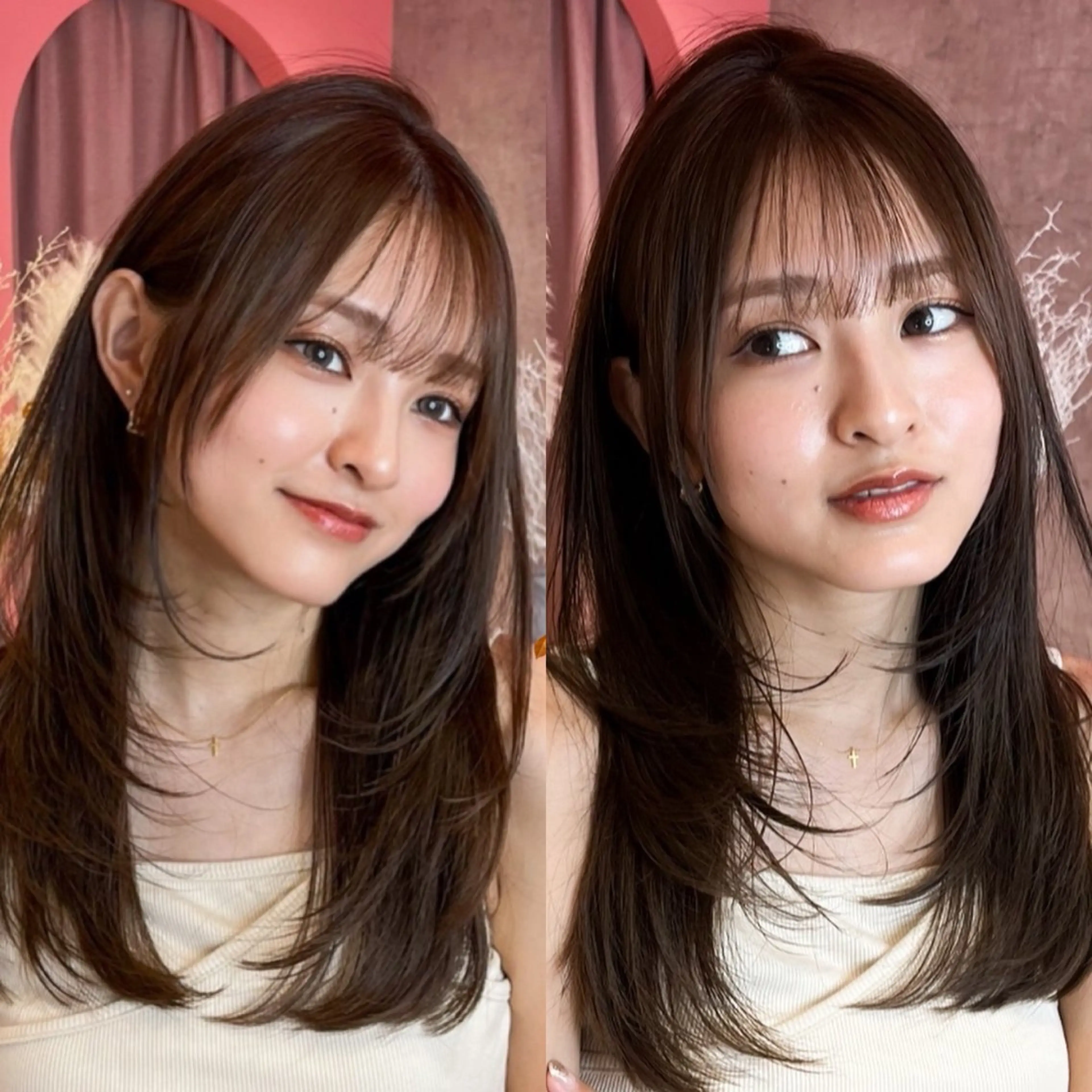 セミロング カラー カット ヘアカラー トリートメント ヘッドスパ 山崎/韓国縮毛矯正 レイヤー髪質改善のヘアスタイル