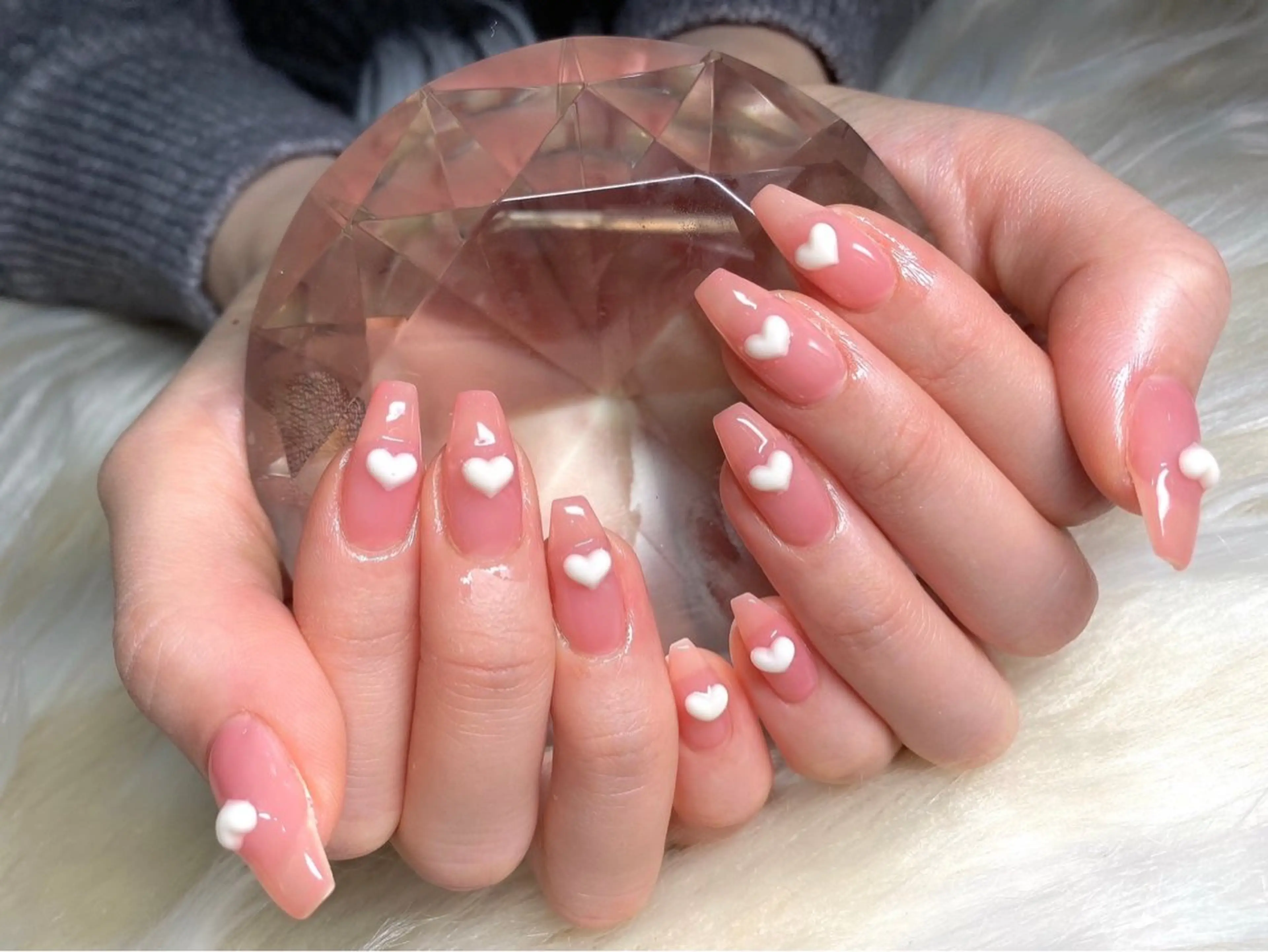 ネイル 長さ出し フレンチネイル ジェルネイル グラデーション ハート ハンドネイル Nail&eye Belire 新宿のネイルデザイン