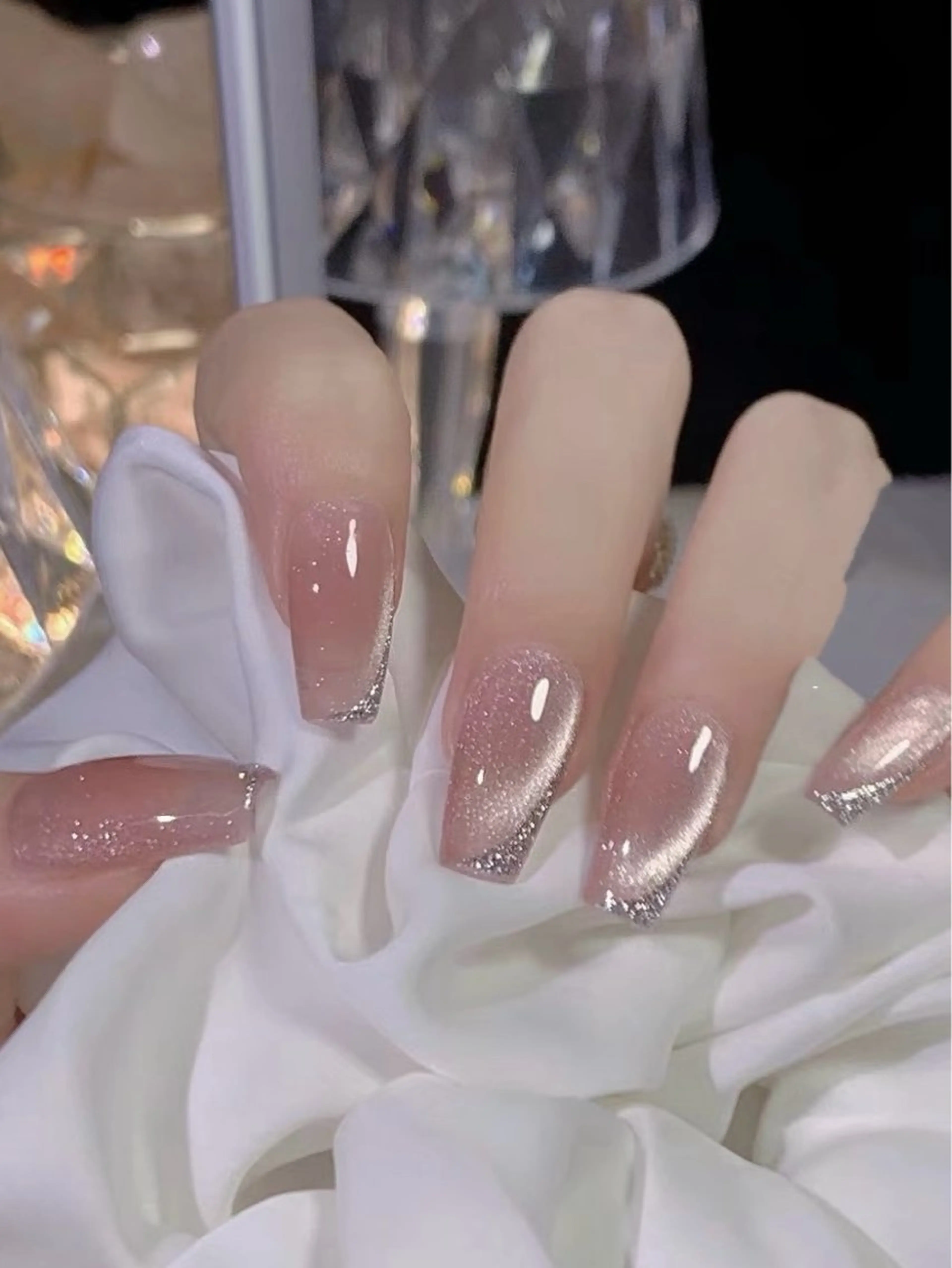 ネイル 長さ出し フレンチネイル 韓国ネイル マグネットネイル マグネットフレンチ sun nail池袋 モデル募集のネイルデザイン