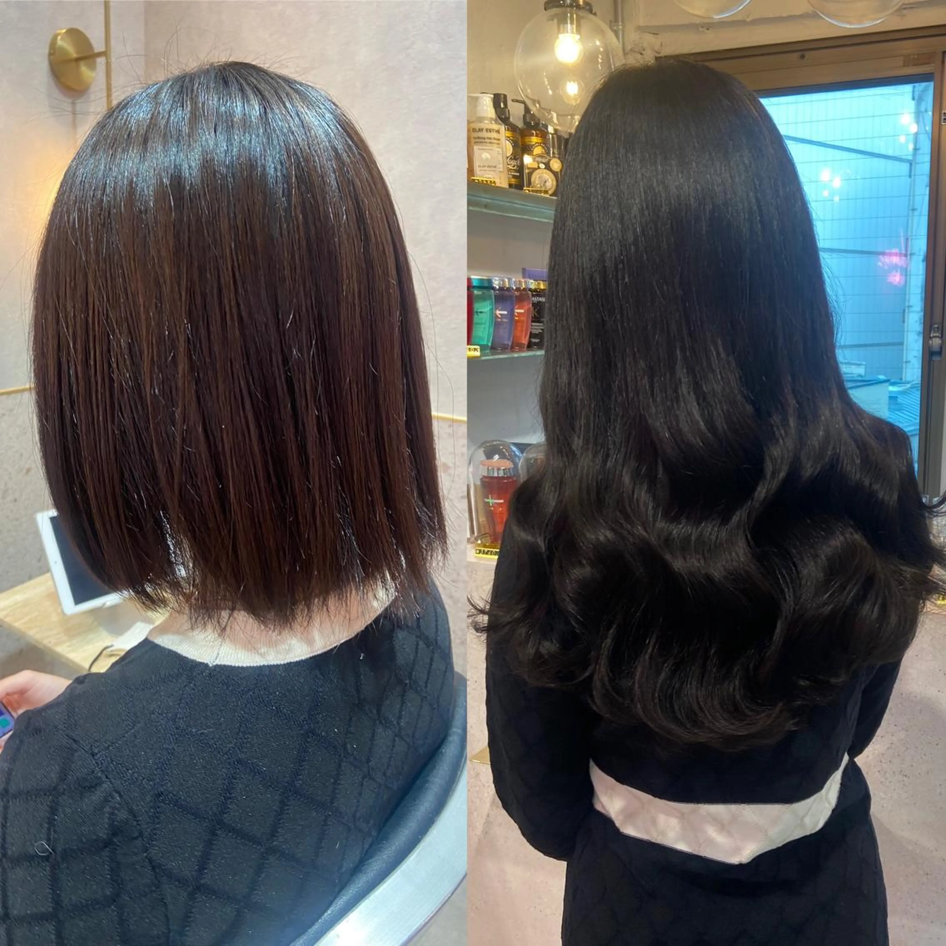 ロング カラー シールエクステ 黒髪 ブリーチ ブリーチなしカラー くびれヘア 新宿/韓国ヘア 中明度カラー/かやのヘアスタイル